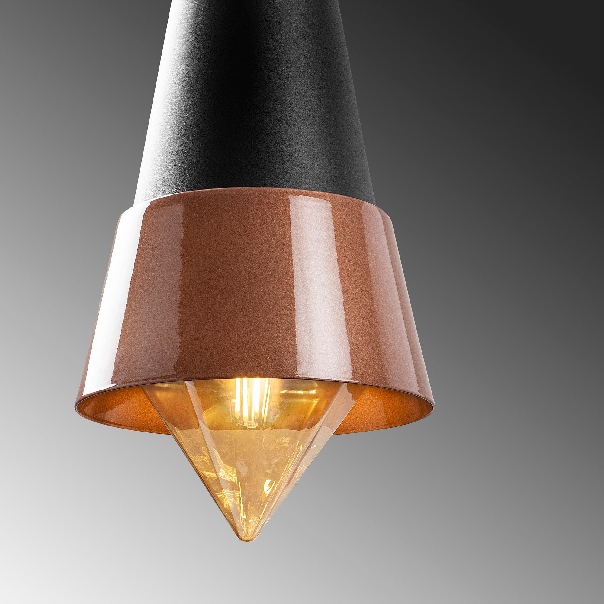 Candeeiro de Teto moderno com corpo de metal, preto e cobre, 19x19 cm, altura 137 cm, ajustável, E27 máx. 40 W, elegante para decoração glamourosa e escandinava