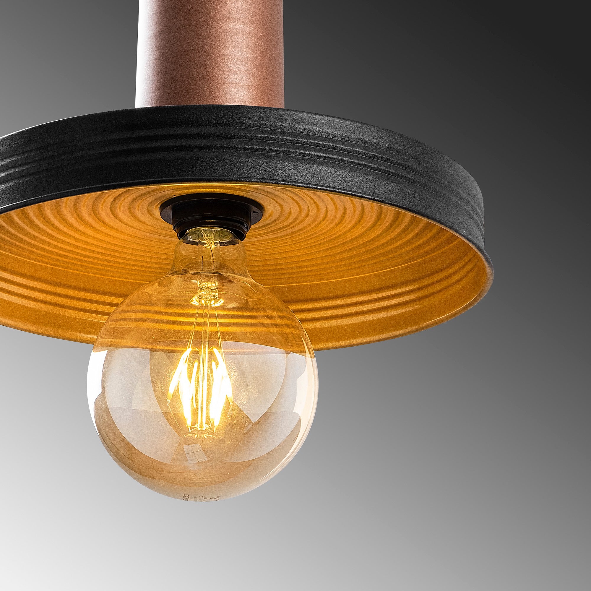 Candeeiro de Teto moderno – 32 x 32 cm – preto e cobre – metal