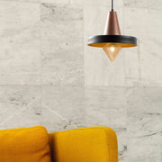 Candeeiro de Teto moderno com corpo de metal, preto e cobre, 32 x 32 cm, altura 119 cm, ajustável, E27 máx. 40 W, elegante para decoração glam e escandinava