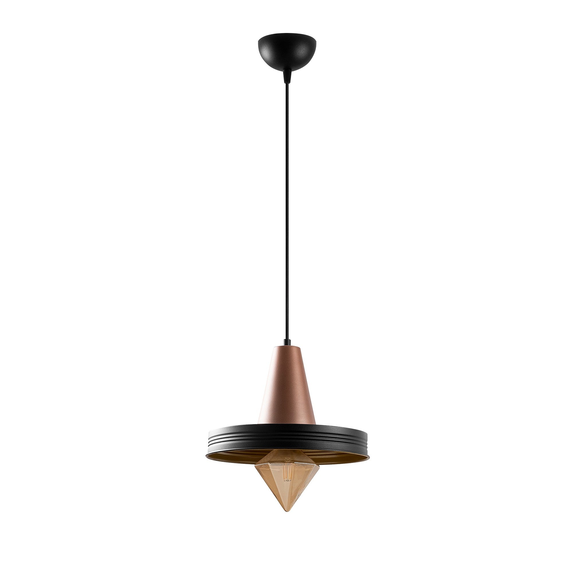 Candeeiro de Teto moderno com corpo de metal, preto e cobre, 32 x 32 cm, altura 119 cm, ajustável, E27 máx. 40 W, elegante para decoração glam e escandinava