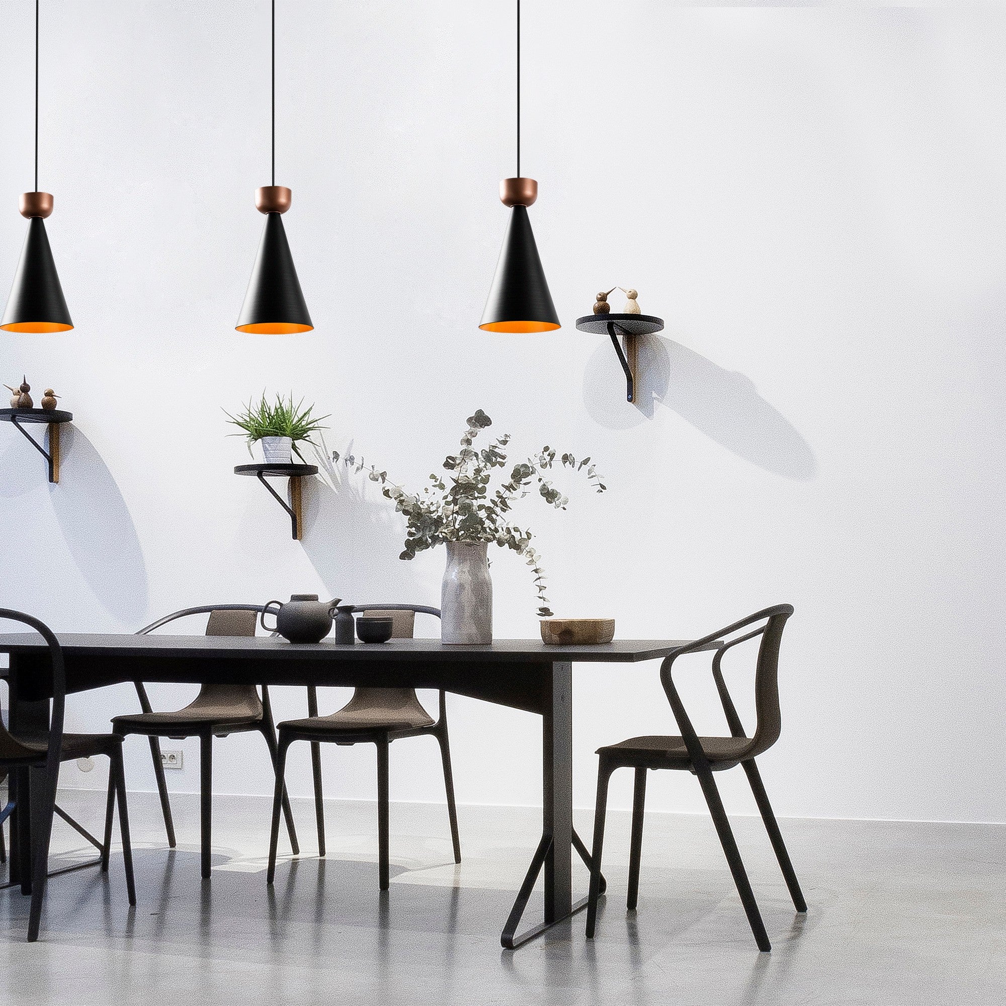 Candeeiro de Teto moderno com corpo de metal, preto e cobre, 19x19 cm, altura 131 cm, ajustável, E27 máx. 40 W, elegante para decoração glamourosa e escandinava