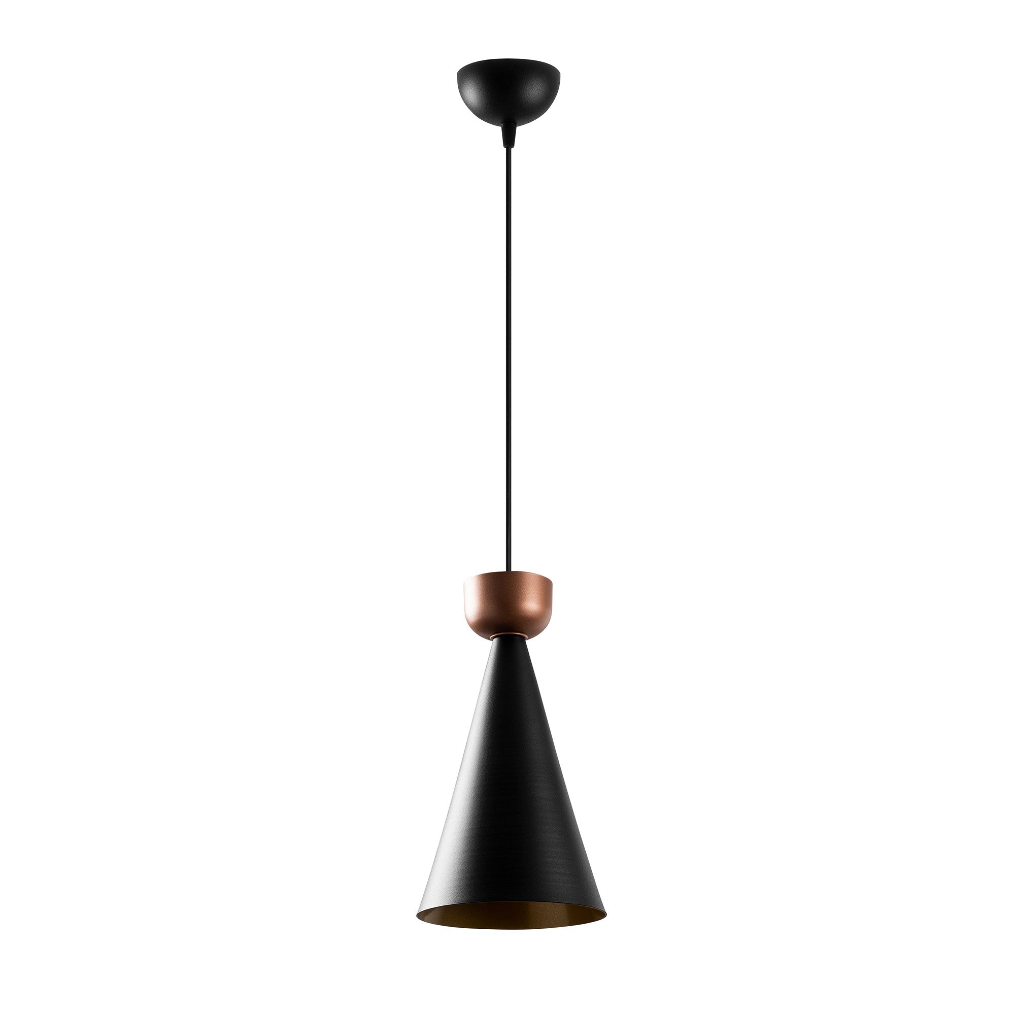 Candeeiro de Teto moderno com corpo de metal, preto e cobre, 19x19 cm, altura 131 cm, ajustável, E27 máx. 40 W, elegante para decoração glamourosa e escandinava