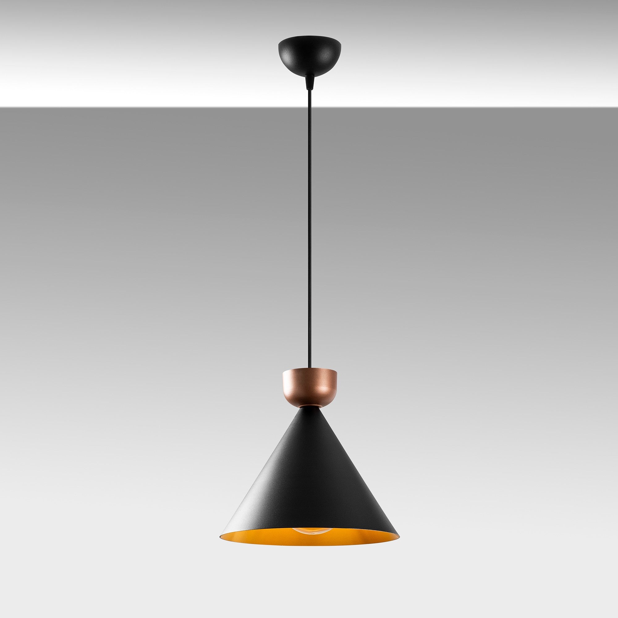 Candeeiro de Teto moderno com corpo de metal, preto e cobre, 29x29 cm, altura 124 cm, ajustável, E27 máx. 40 W | Iluminação elegante para decoração glamourosa e escandinava