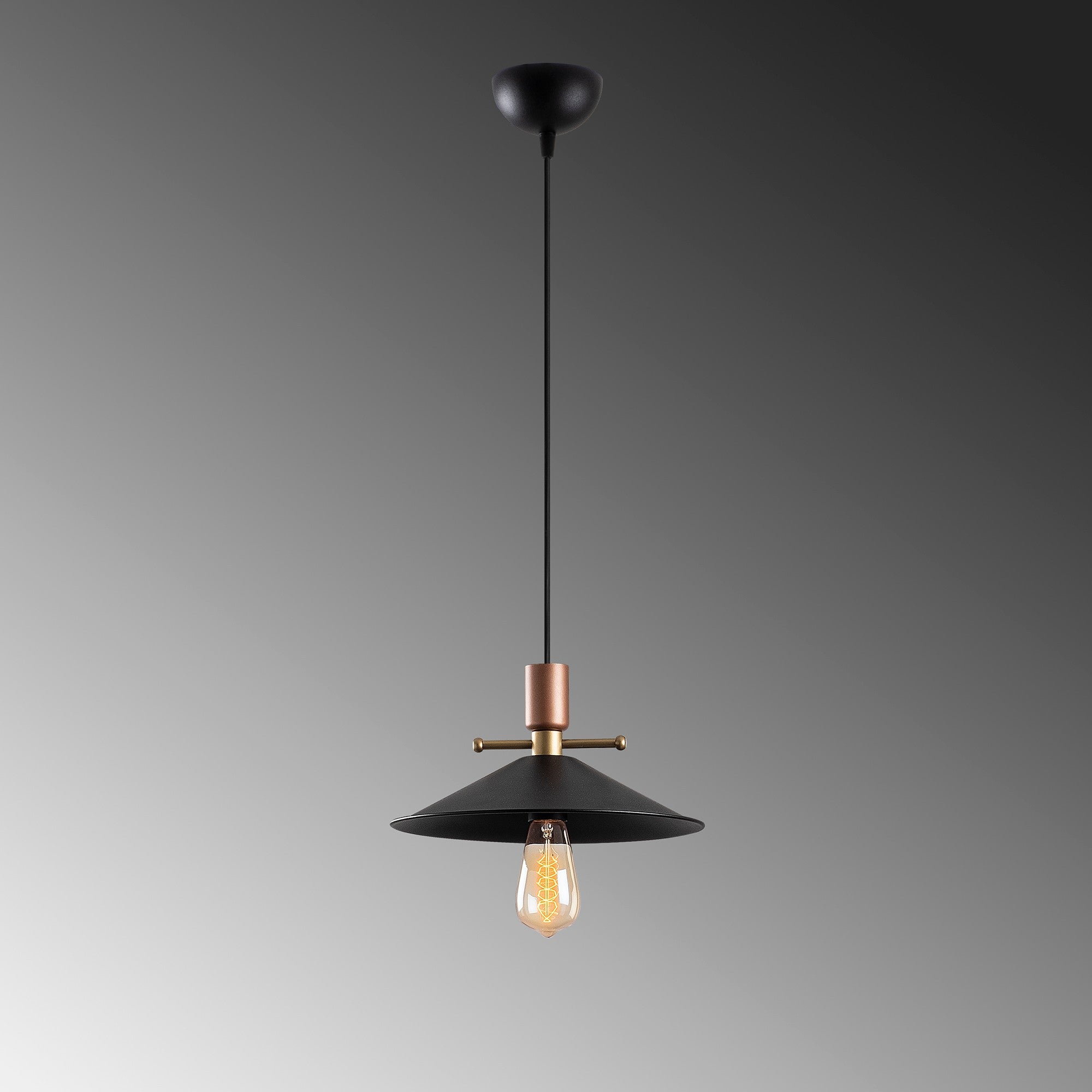 Candeeiro de Teto – 30 x 30 cm – Preto e Cobre – Metálico