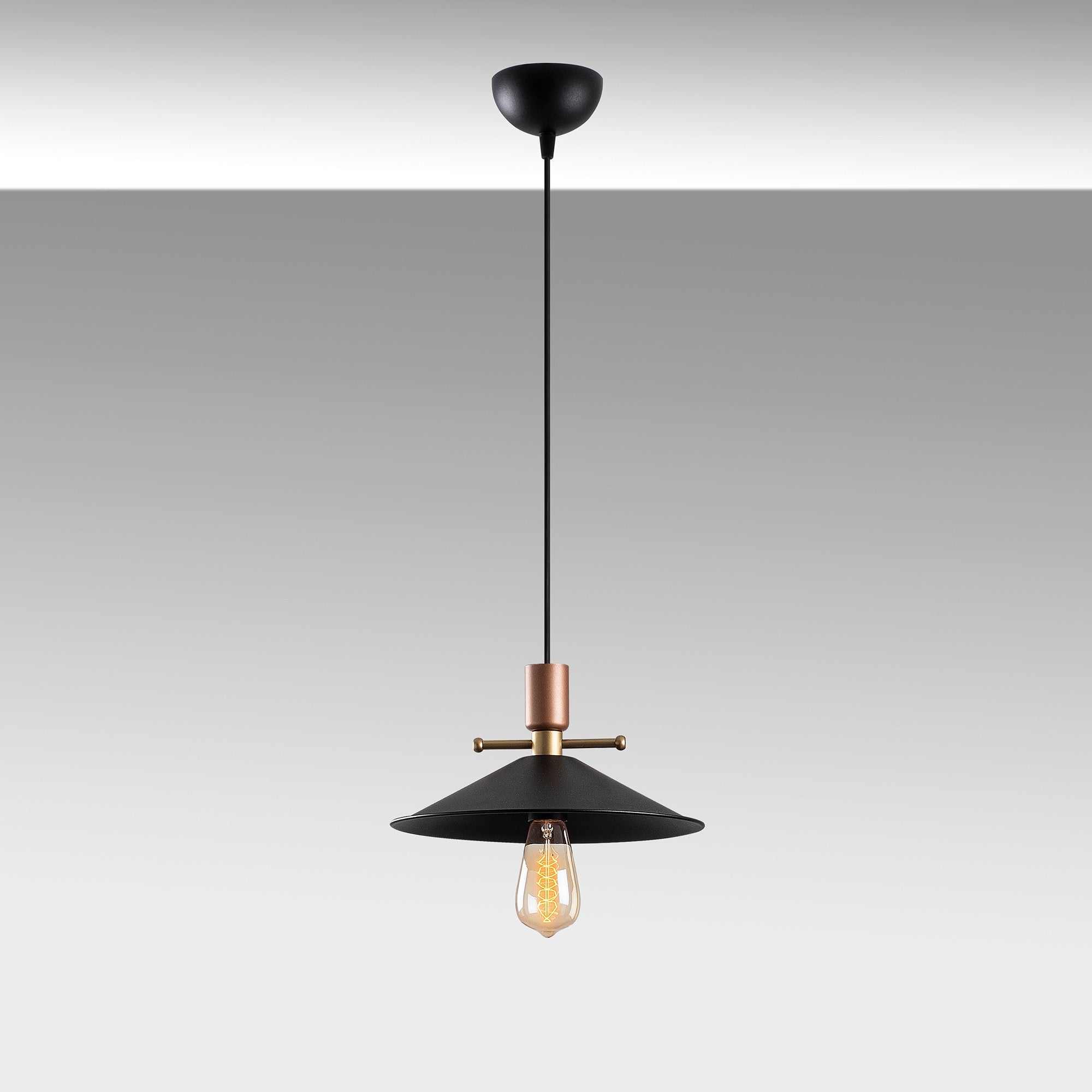 Candeeiro de Teto – 30 x 30 cm – Preto e Cobre – Metálico