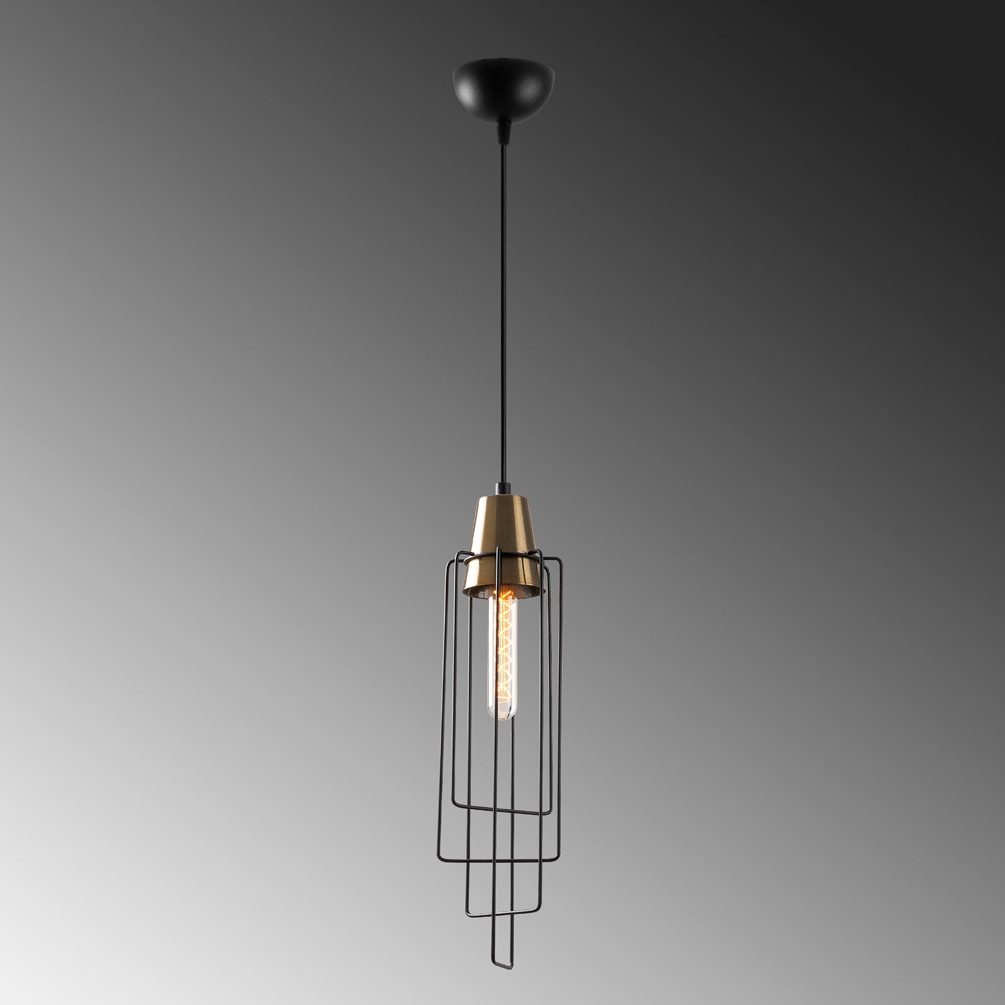 Candeeiro de Teto – Altura Ajustável 136 cm – Preto – Metal