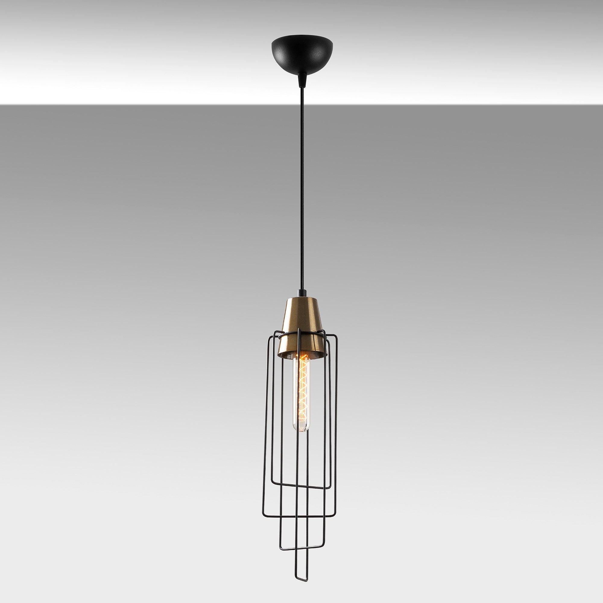 Candeeiro de Teto – Altura Ajustável 136 cm – Preto – Metal