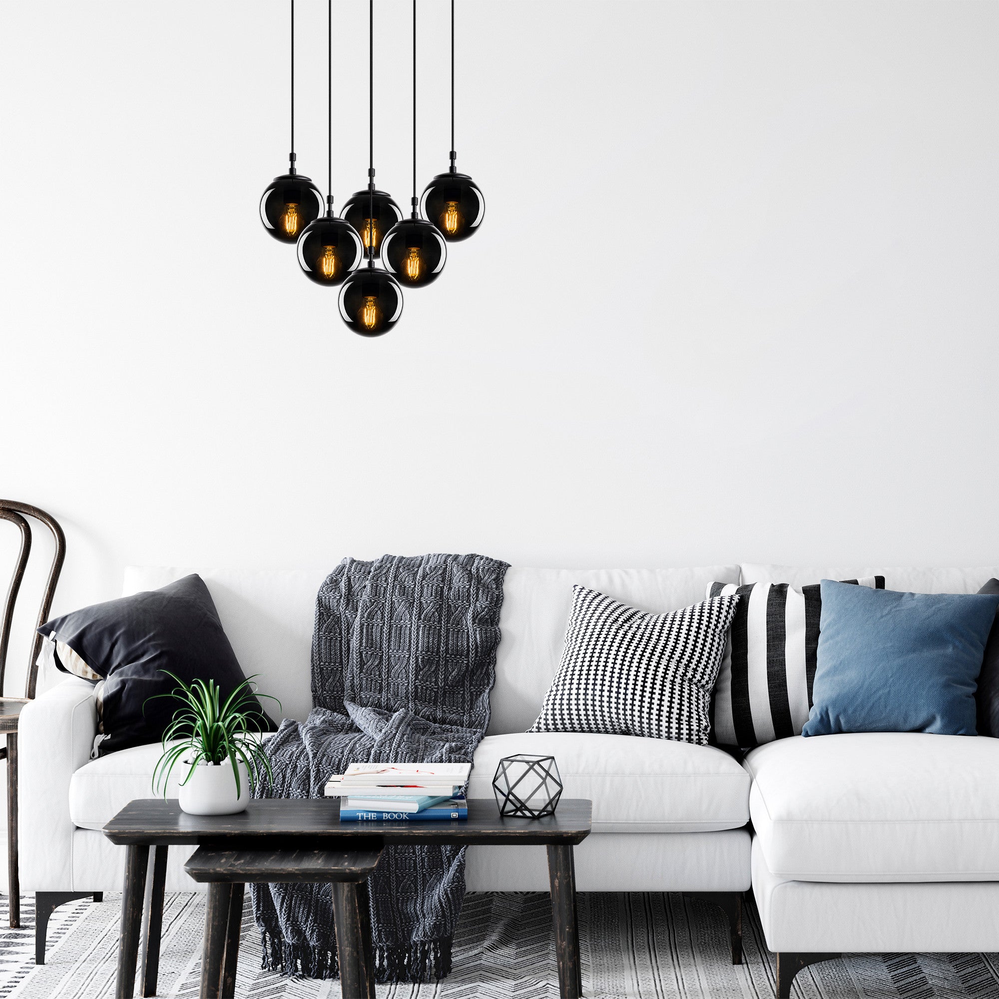 Candeeiro de Teto Industrial Moderno – 55 x 50 cm – Preto e Fumê – Metal