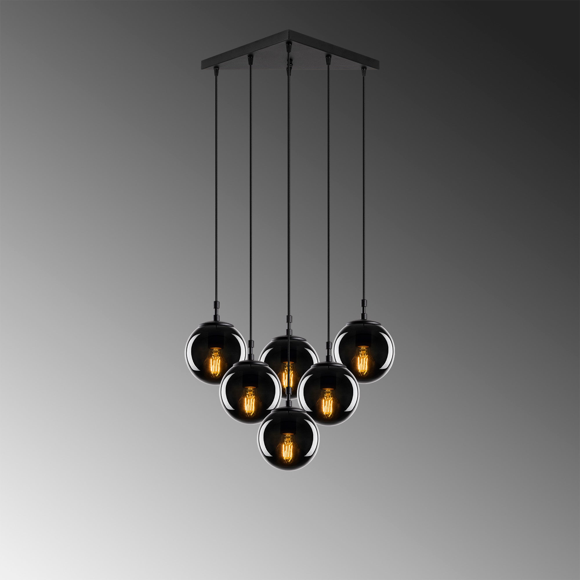 Candeeiro de Teto Industrial Moderno – 55 x 50 cm – Preto e Fumê – Metal