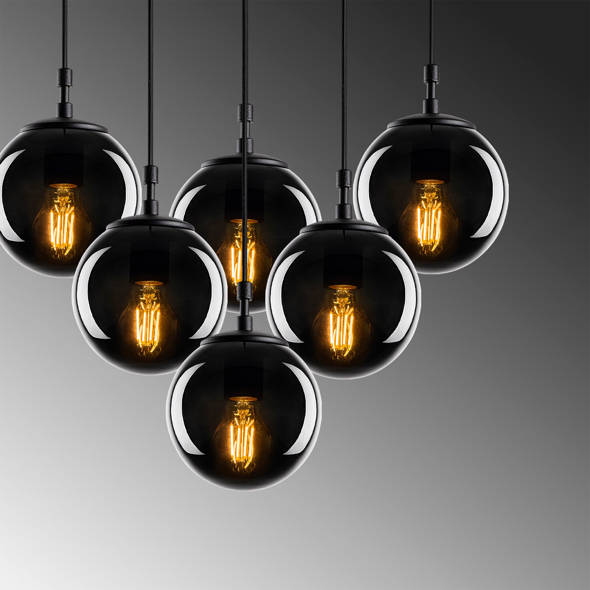 Candeeiro de Teto Industrial Moderno – 55 x 50 cm – Preto e Fumê – Metal