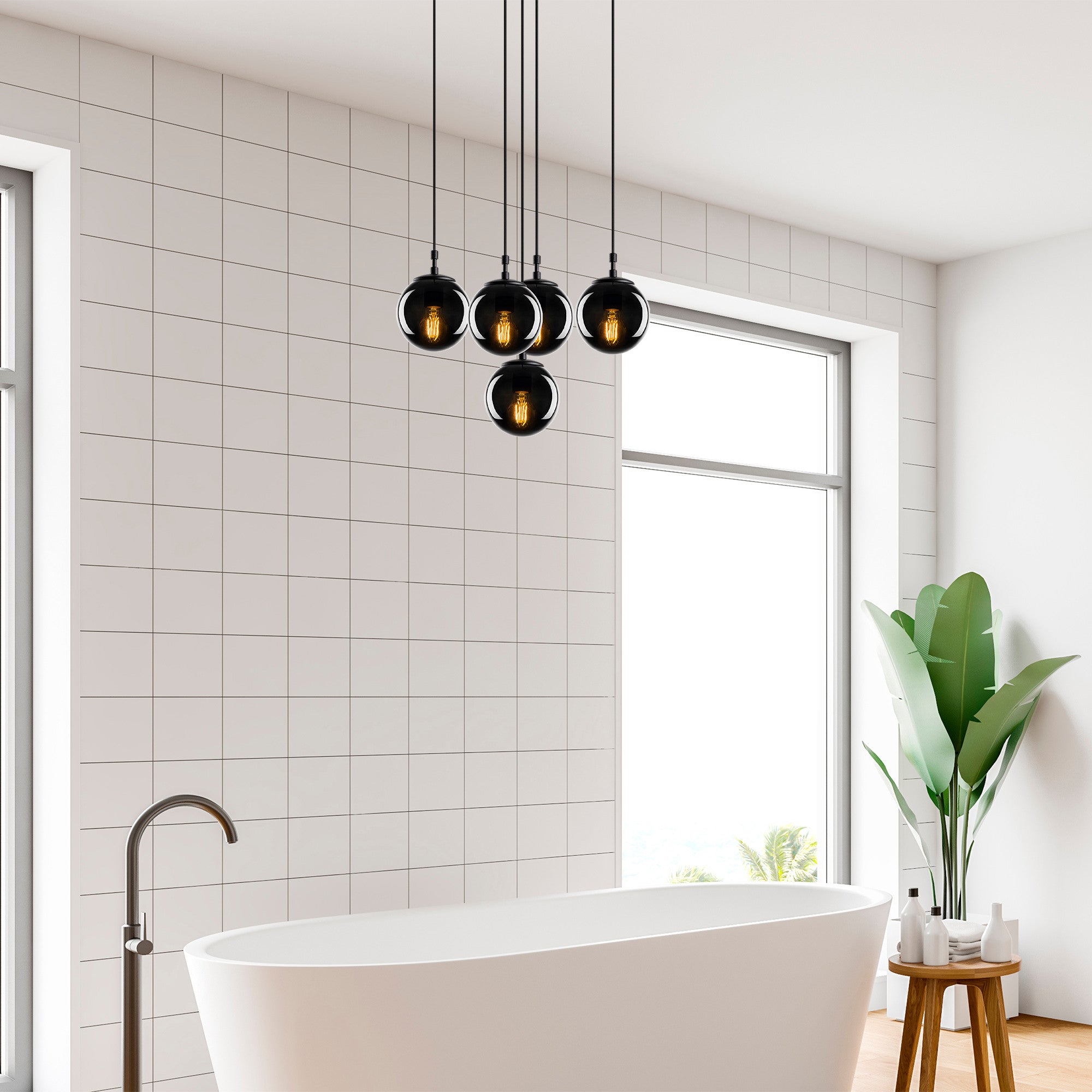 Candeeiro de Teto Industrial Moderno – 65 x 65 cm – Preto e Fumê – Metal