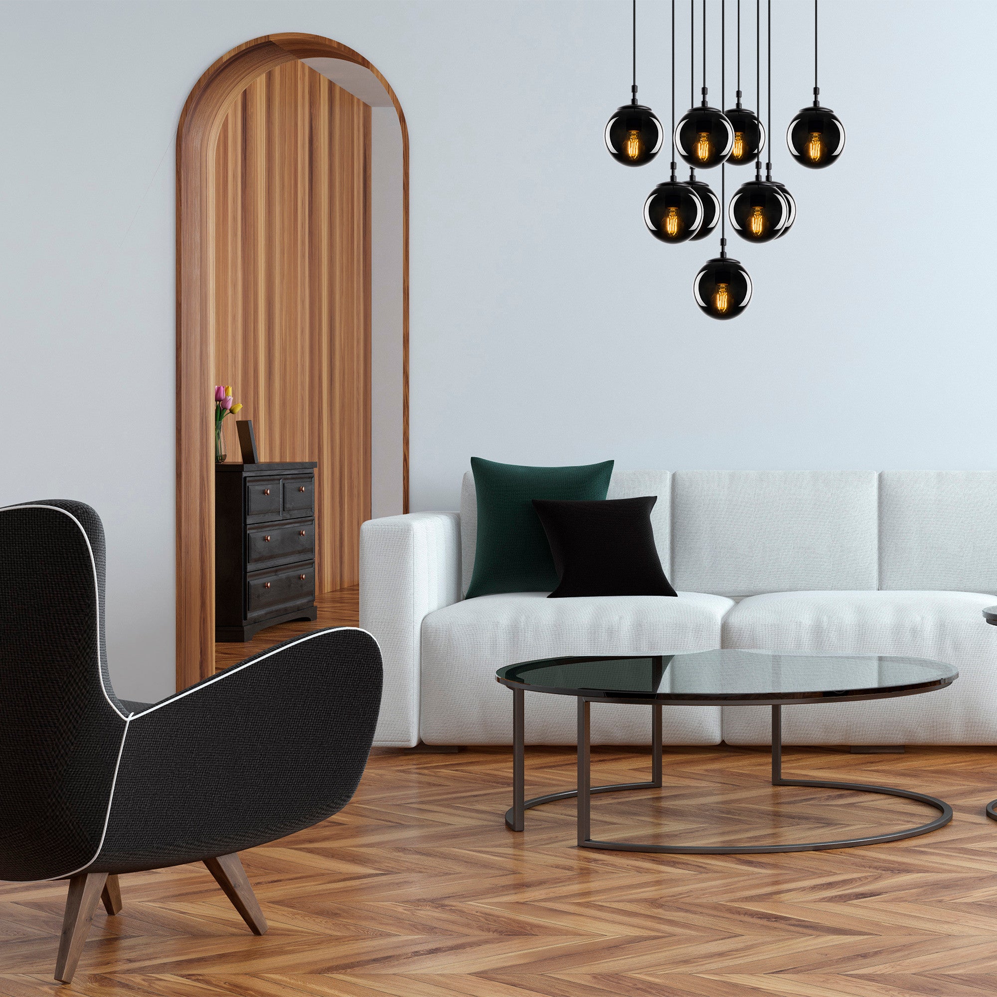 Candeeiro de Teto – 78 x 78 cm – Preto e Fumado – Ferro
