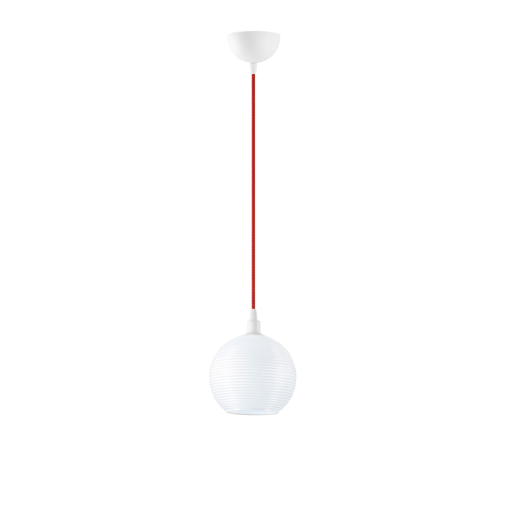Candeeiro de Teto Escandinavo, Corpo de Metal com Tampa de Vidro, 15x15 cm, Altura 110 cm, Ajustável, E27 Máx. 40 W, Branco e Vermelho | Iluminação Elegante para Espaços Modernos
