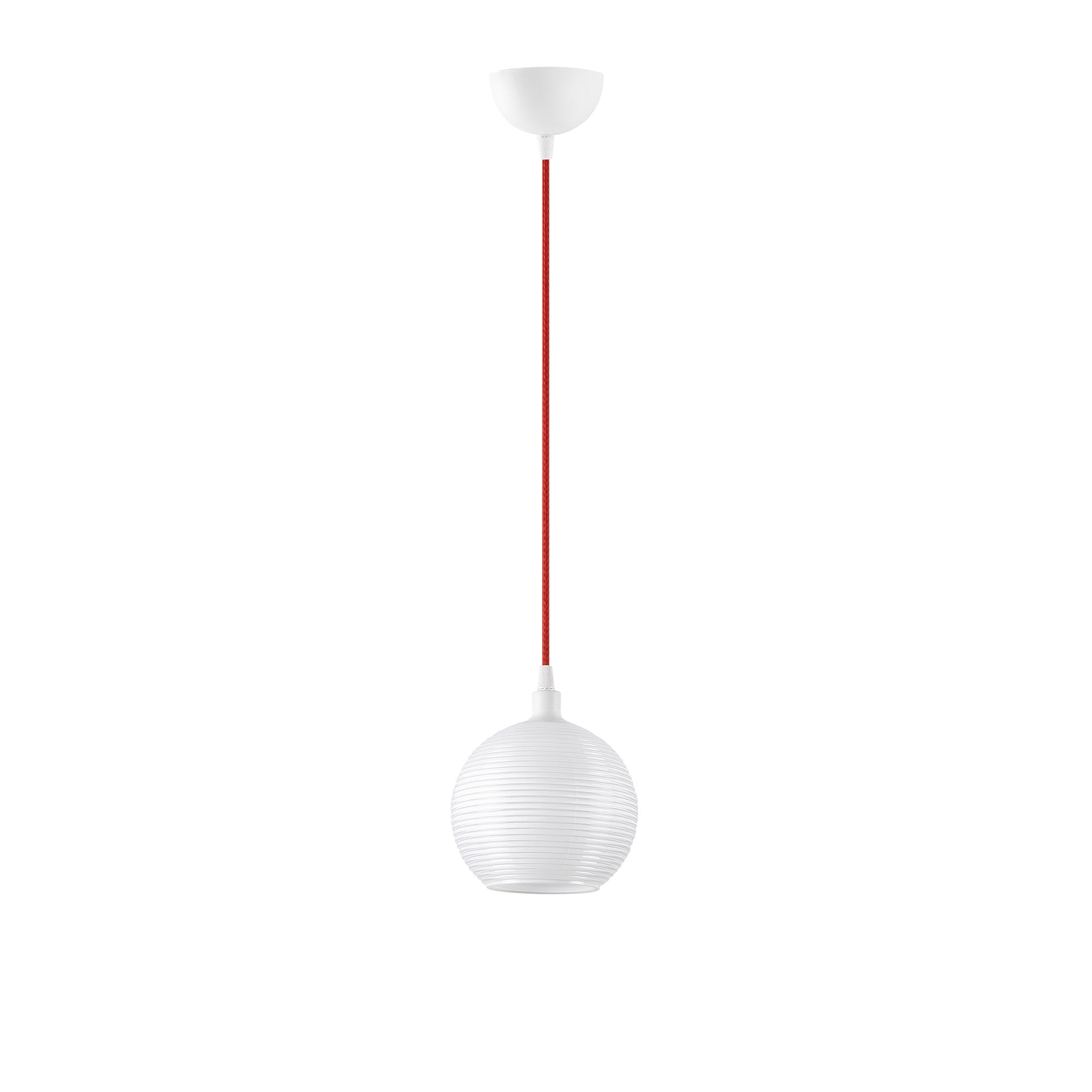 Candeeiro de Teto Escandinavo, Corpo de Metal com Tampa de Vidro, 15x15 cm, Altura 110 cm, Ajustável, E27 Máx. 40 W, Branco e Vermelho | Iluminação Elegante para Espaços Modernos