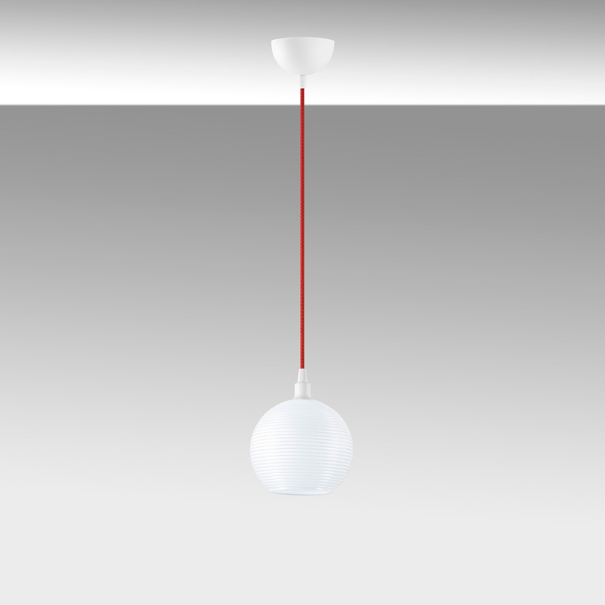 Candeeiro de Teto Escandinavo, Corpo de Metal com Tampa de Vidro, 15x15 cm, Altura 110 cm, Ajustável, E27 Máx. 40 W, Branco e Vermelho | Iluminação Elegante para Espaços Modernos