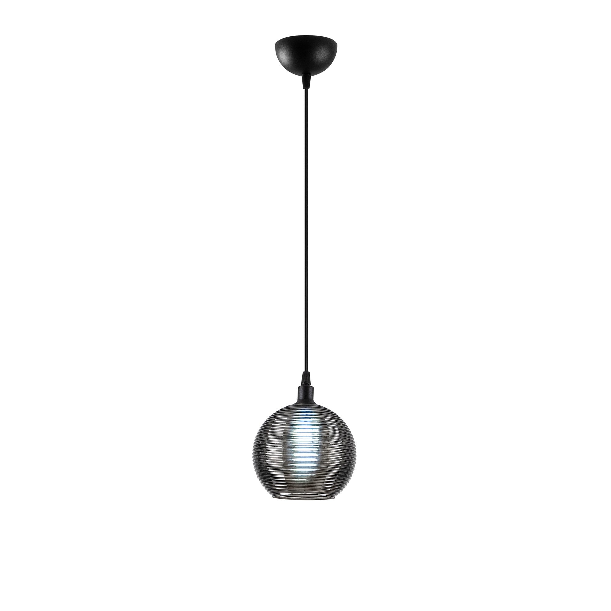 Candeeiro de Teto Industrial, Preto e Fumê, 15 x 15 cm | Altura Ajustável 110 cm | Corpo em Metal, Tampa de Vidro, Soquete E27, IP20 | Perfeito para Espaços Modernos