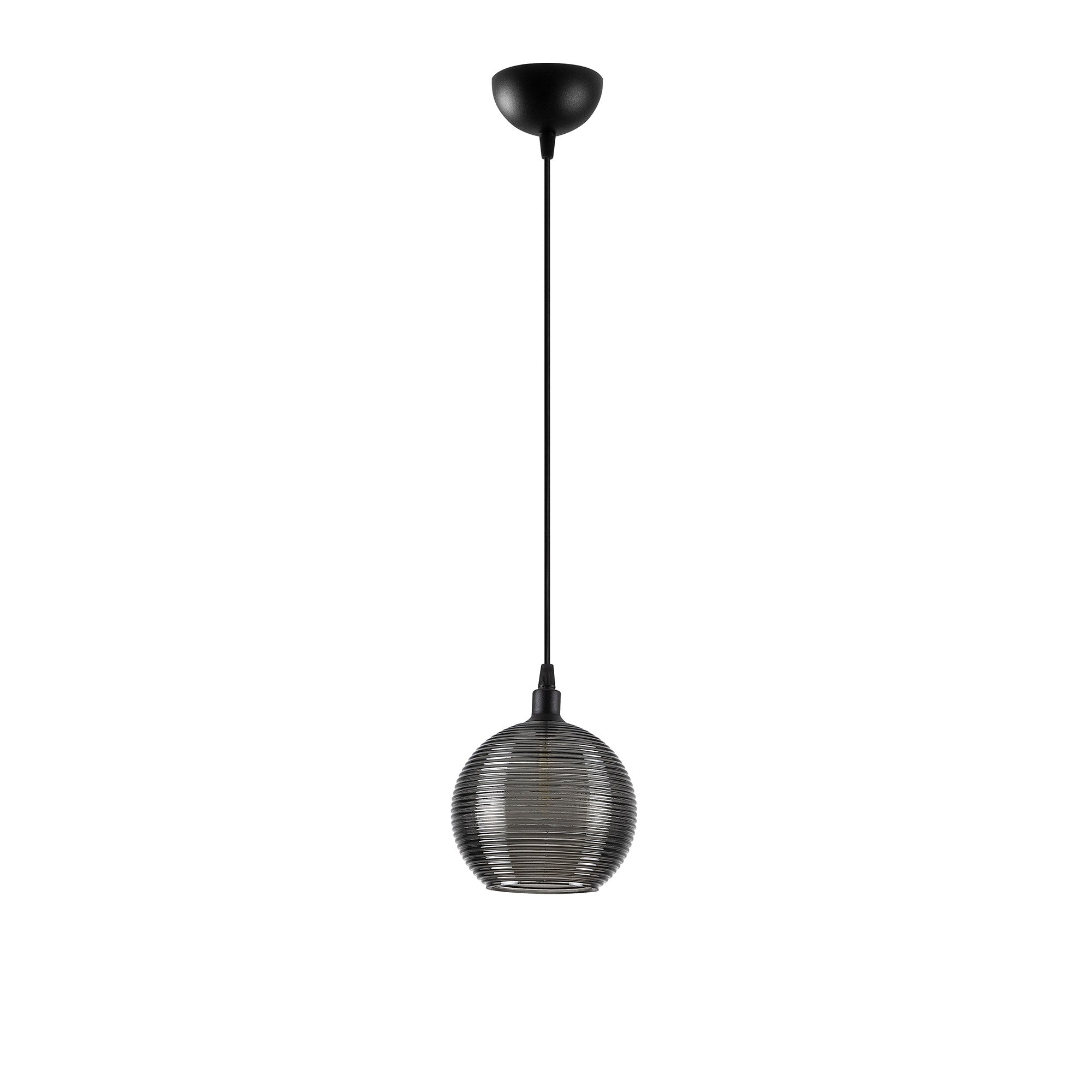 Candeeiro de Teto Industrial, Preto e Fumê, 15 x 15 cm | Altura Ajustável 110 cm | Corpo em Metal, Tampa de Vidro, Soquete E27, IP20 | Perfeito para Espaços Modernos