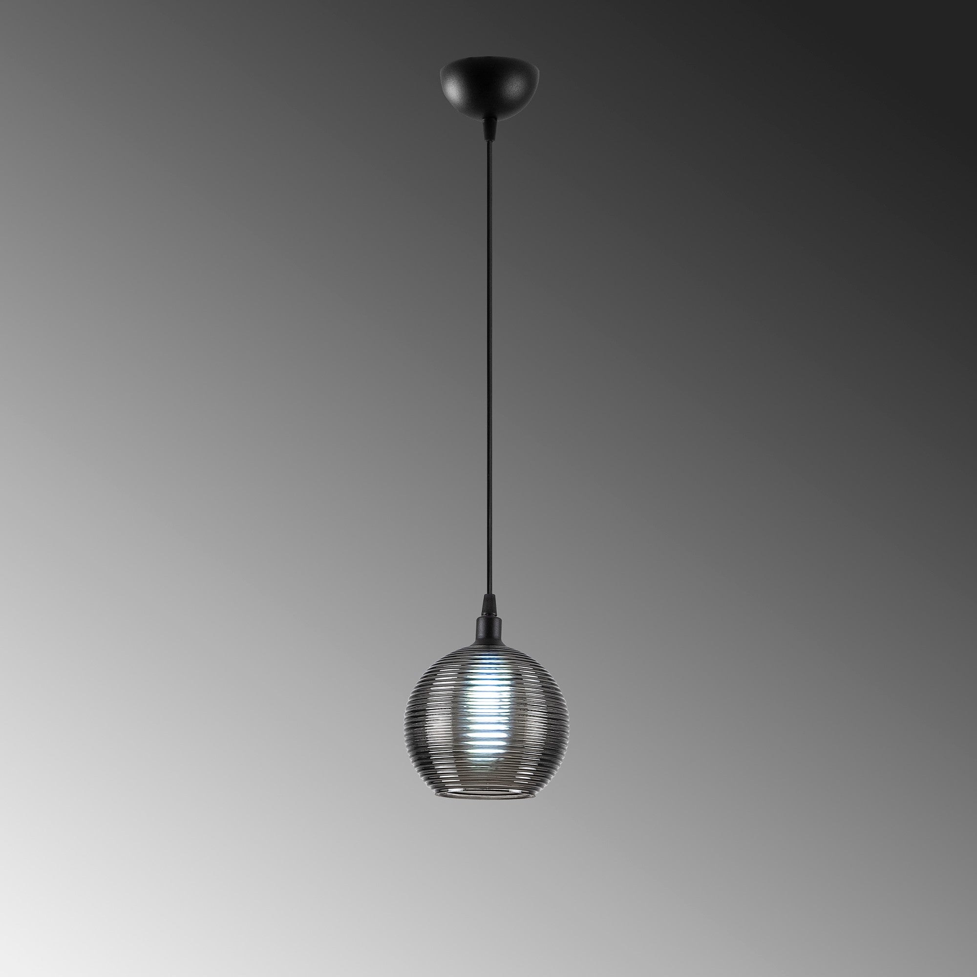 Candeeiro de Teto Industrial, Preto e Fumê, 15 x 15 cm | Altura Ajustável 110 cm | Corpo em Metal, Tampa de Vidro, Soquete E27, IP20 | Perfeito para Espaços Modernos