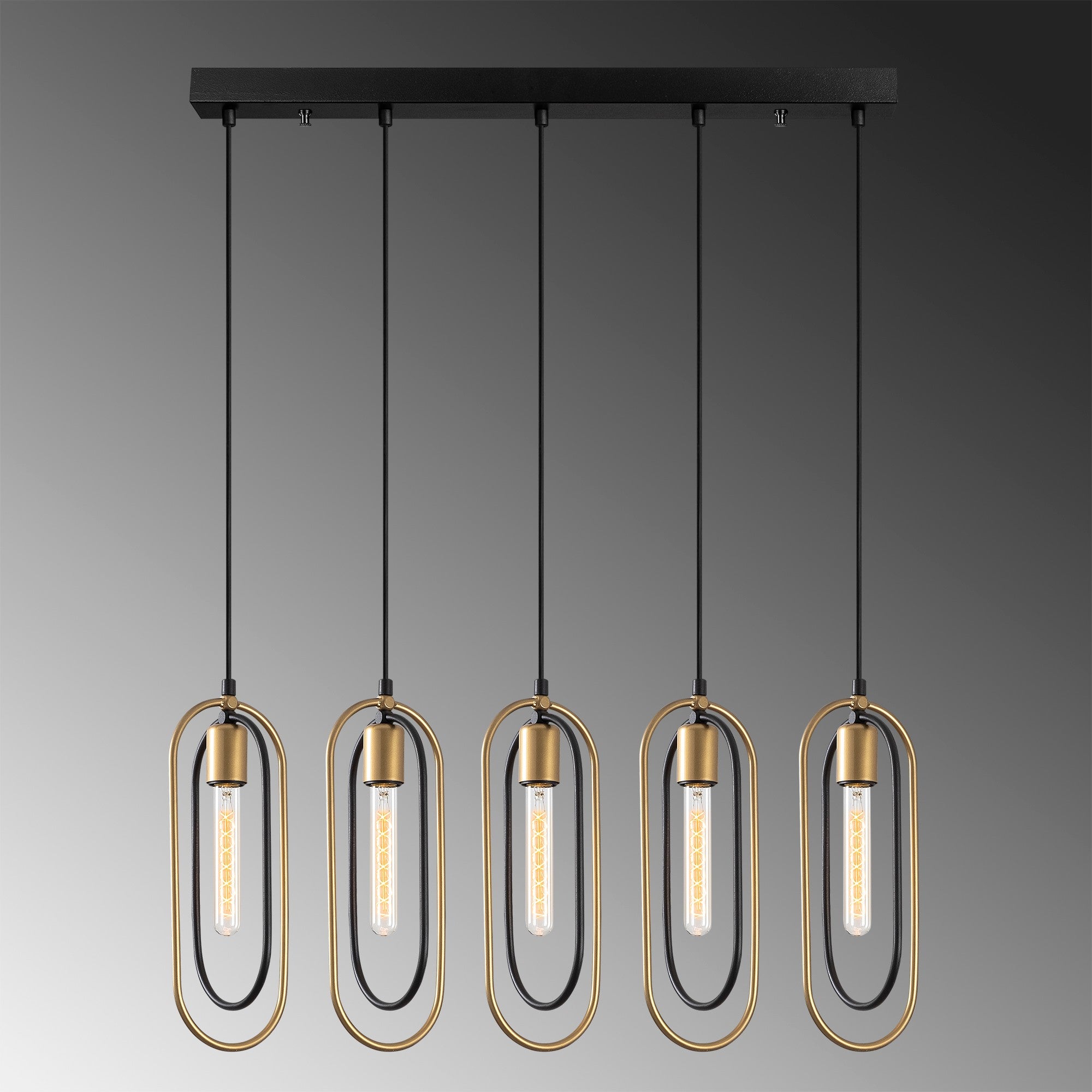 Candeeiro de Teto moderno – 132 cm de altura – preto e dourado – metal