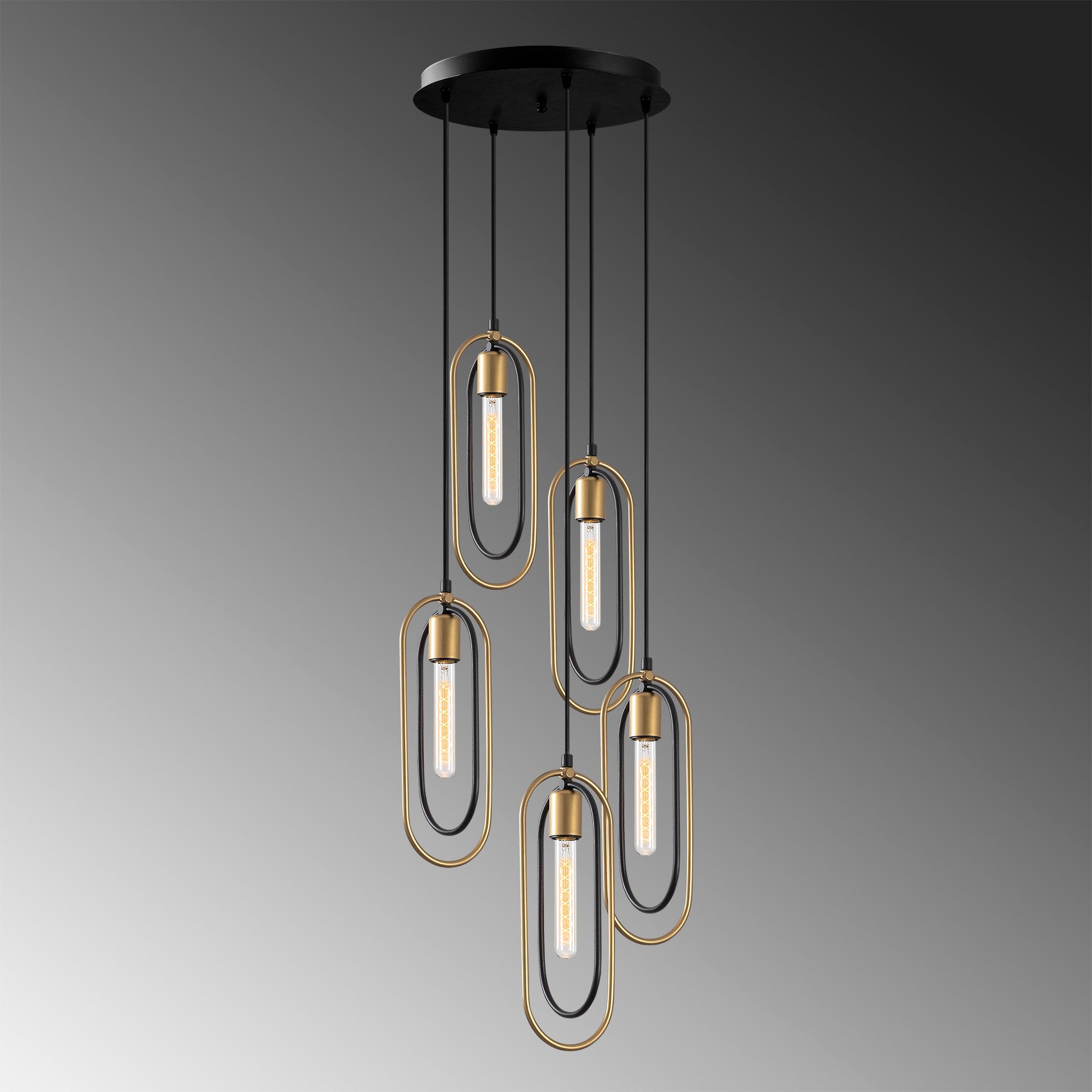 Candeeiro de Teto – 48 x 48 cm – preto e dourado – metal