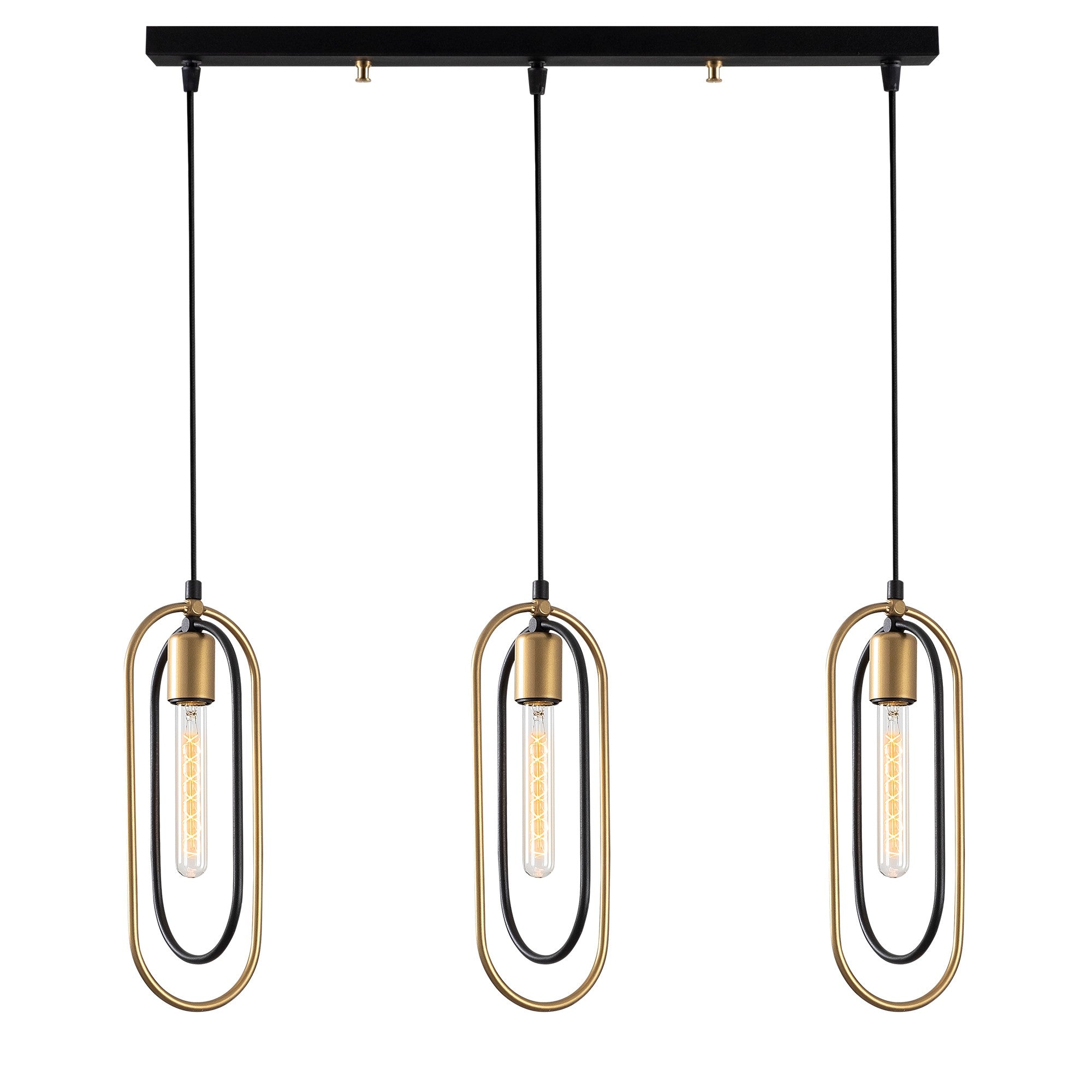 Candeeiro de Teto moderno – 132 cm de altura – Preto e Dourado – Metal