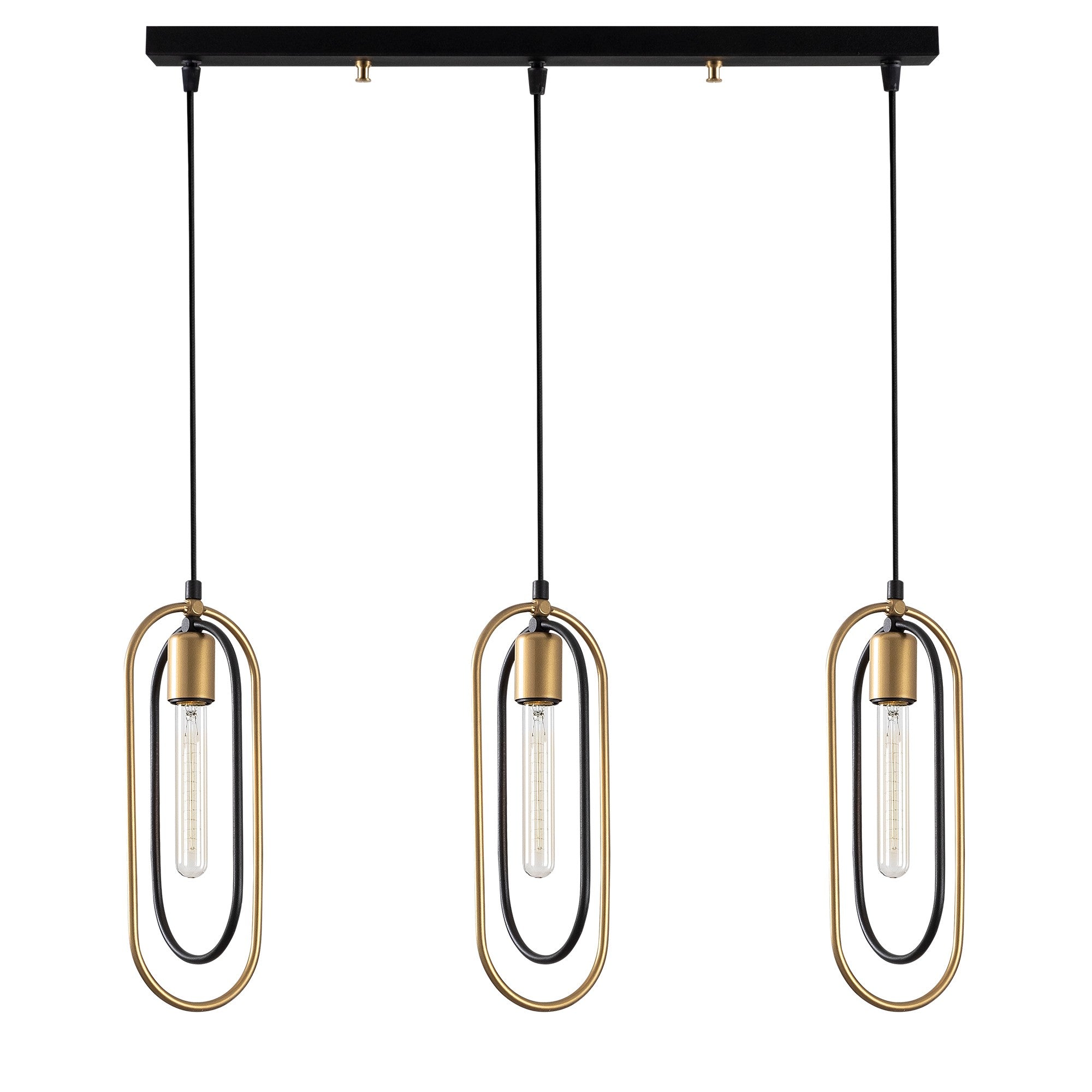 Candeeiro de Teto moderno – 132 cm de altura – Preto e Dourado – Metal