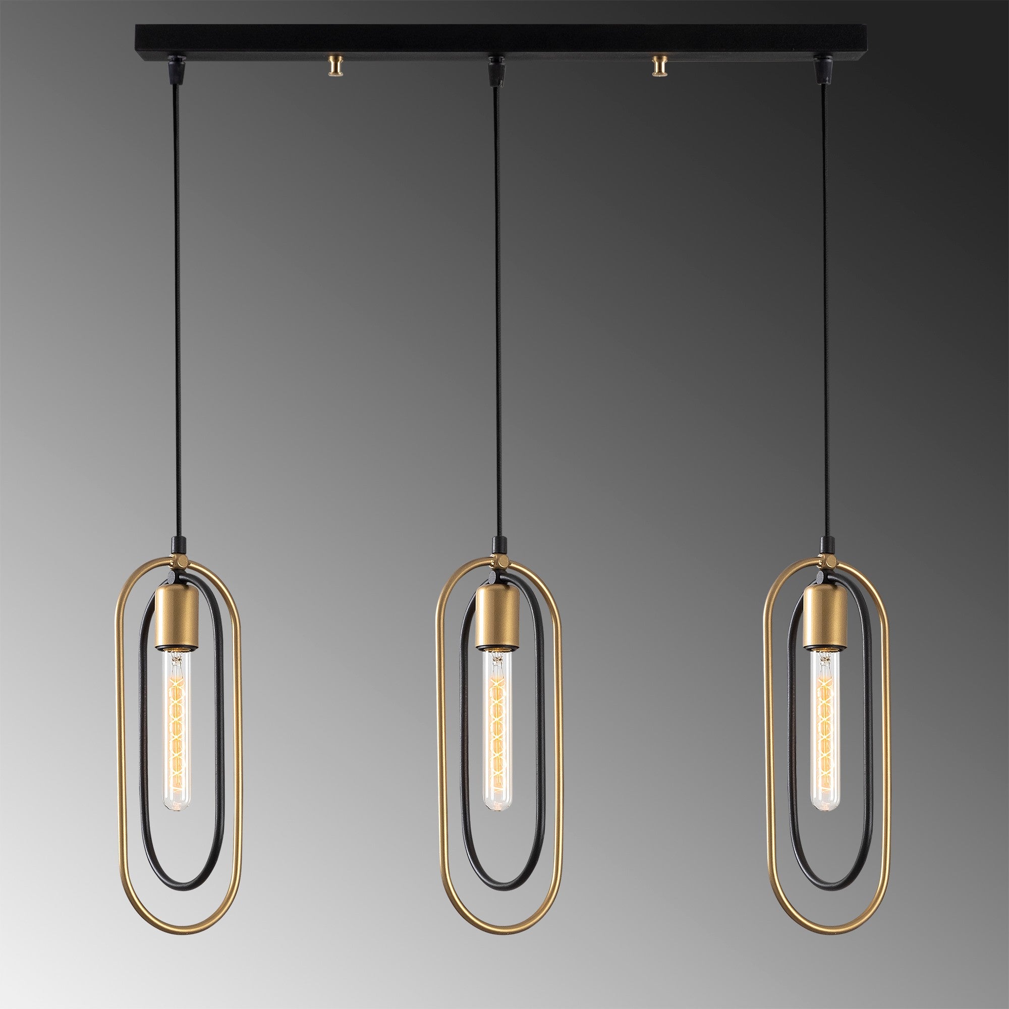 Candeeiro de Teto moderno – 132 cm de altura – Preto e Dourado – Metal