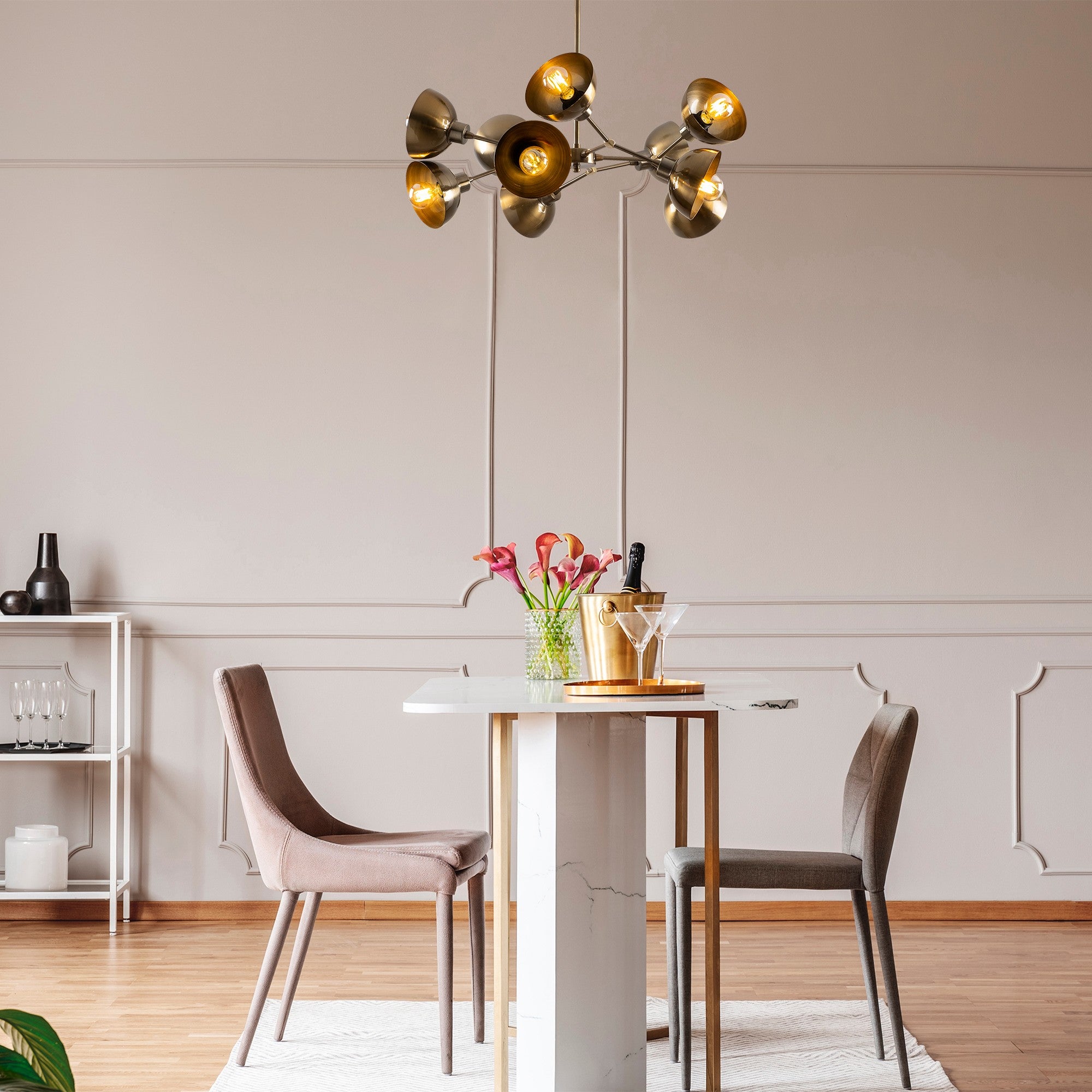Lustre Vintage Glam, Corpo de Metal, 75 x 75 cm, Altura 60 cm | 10 x E27 Máx. 40 W | Iluminação Elegante para Decoração Moderna, Classificação IP20