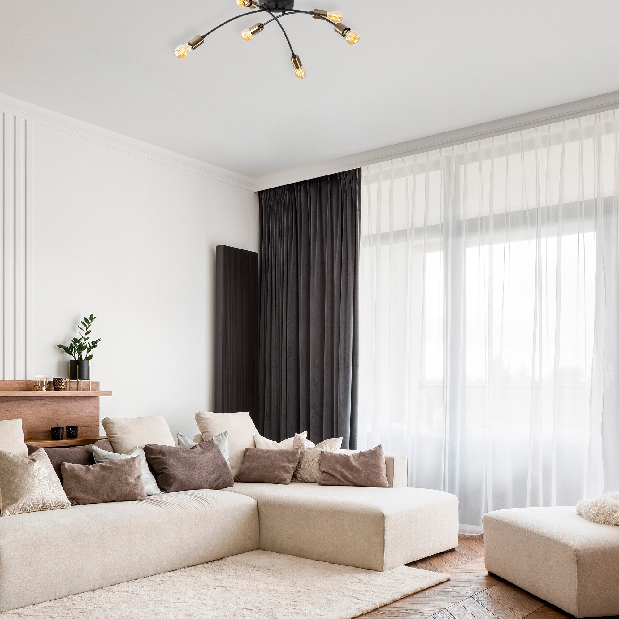 Candeeiro de Teto moderno – 67 x 67 cm – Preto e Vintage – Metálico