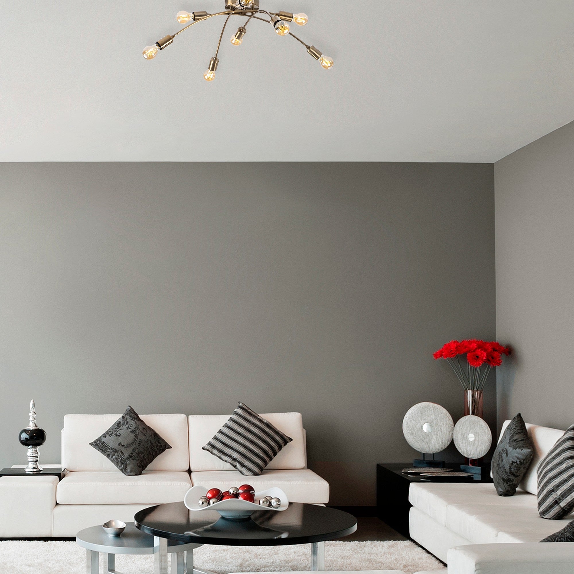 Lustre Vintage Elegante, Corpo em Metal, 79 x 79 cm, Altura 26 cm | 8 x E27 Máx. 40 W | Design Glamour Moderno para Decoração de Casa com Estilo