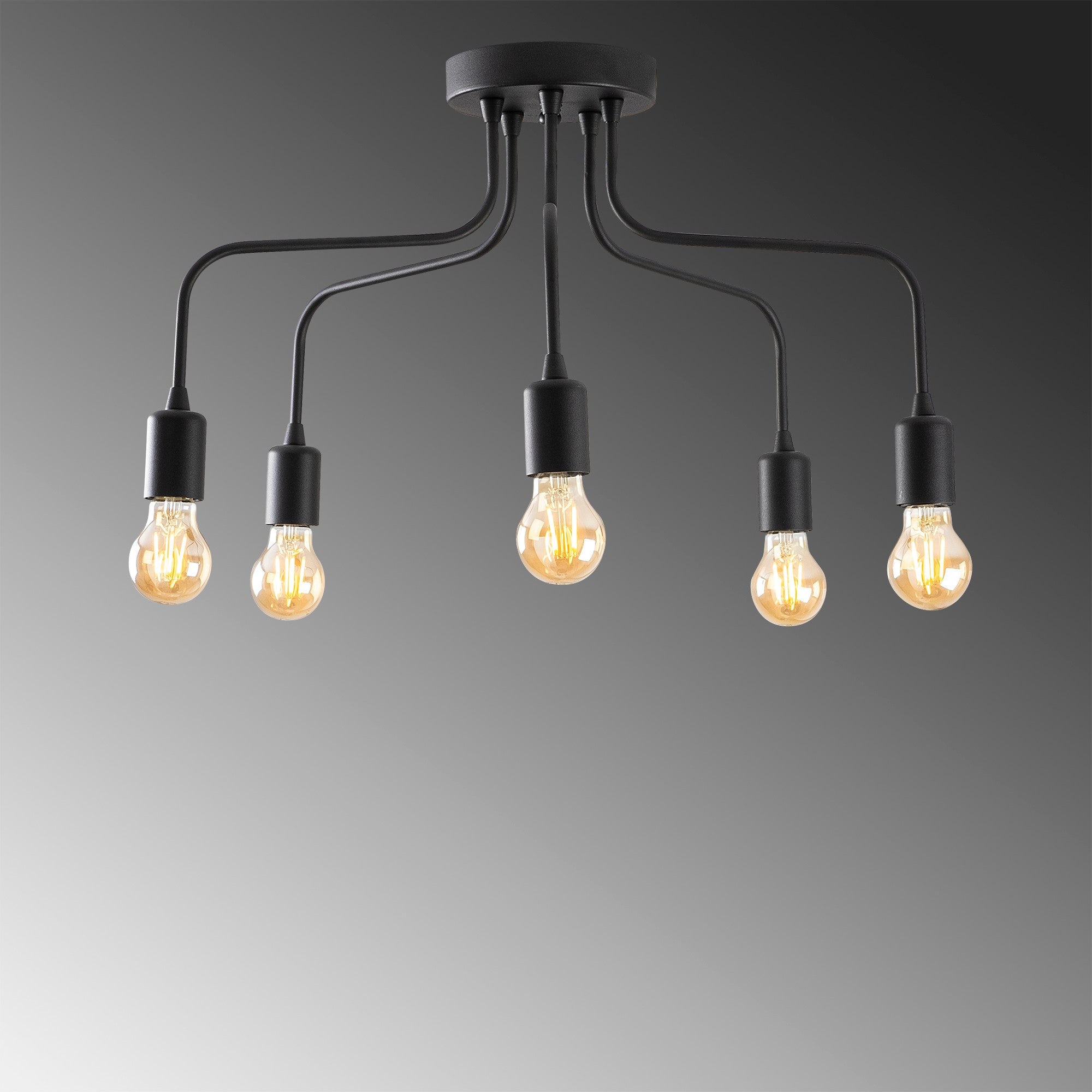 Candeeiro de Teto Industrial Preto, 59 x 59 cm, Altura 35 cm | Corpo em Ferro, 5 x E27 máx. 40 W | Iluminação Elegante para Casas e Escritórios Modernos, Classificação IP20