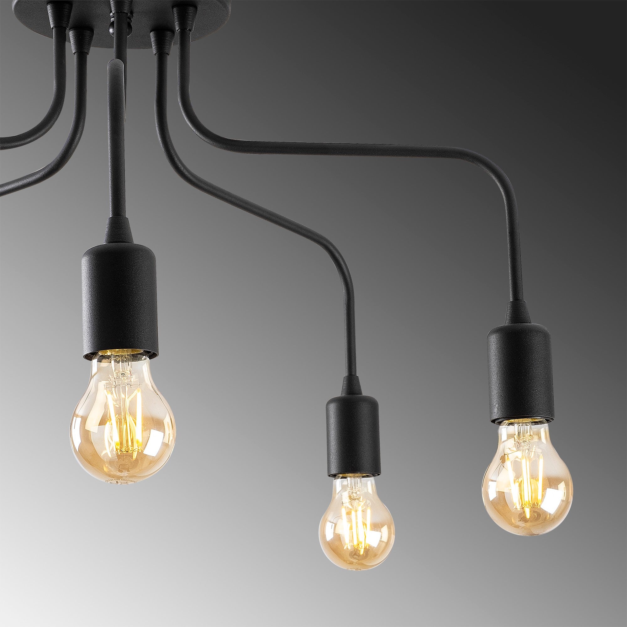 Candeeiro de Teto Industrial Preto, 59 x 59 cm, Altura 35 cm | Corpo em Ferro, 5 x E27 máx. 40 W | Iluminação Elegante para Casas e Escritórios Modernos, Classificação IP20