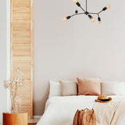 Candeeiro de Teto Preto Moderno, Corpo em Metal, 67 x 67 cm, Altura 43 cm | 6 x E27 Máx. 40 W, IP20 | Design Industrial Elegante para Iluminação Residencial e de Escritório