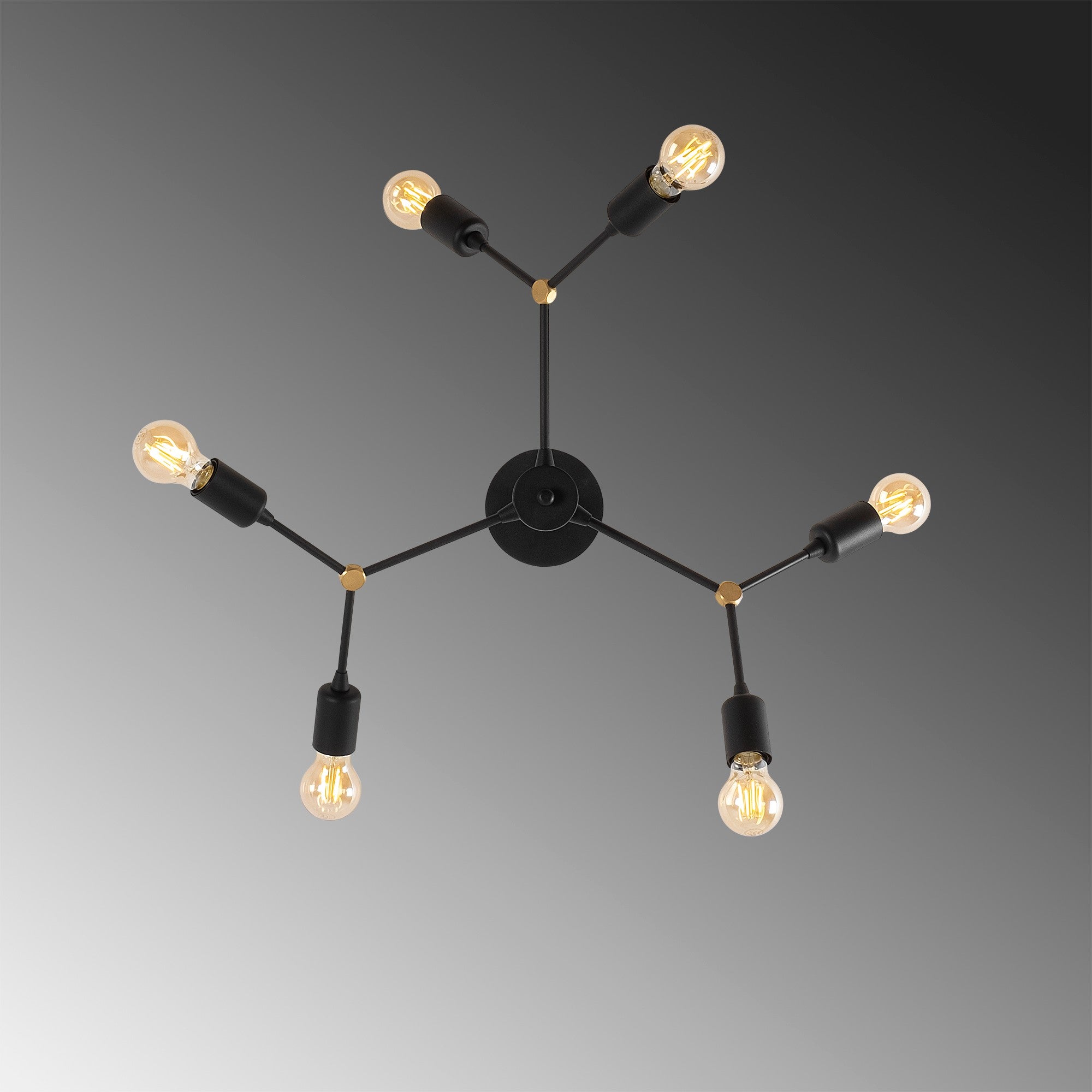 Candeeiro de Teto Preto Moderno, Corpo em Metal, 67 x 67 cm, Altura 43 cm | 6 x E27 Máx. 40 W, IP20 | Design Industrial Elegante para Iluminação Residencial e de Escritório
