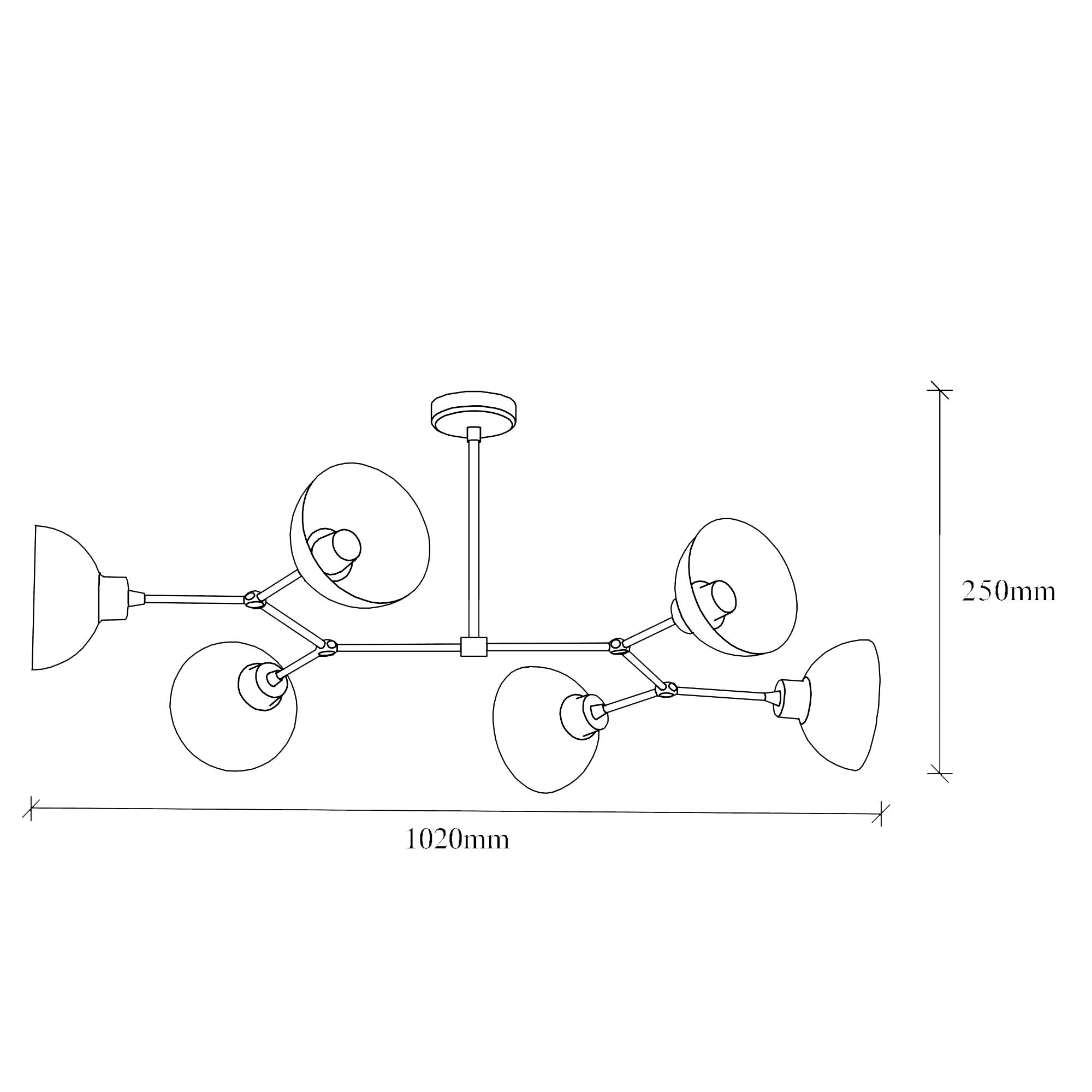 Lustre Vintage Escandinavo, Corpo em Metal, 102 x 52 cm, Altura: 25 cm | 6 x E27 Máx. 40 W | Iluminação Elegante para Casas Modernas, Classificação IP20