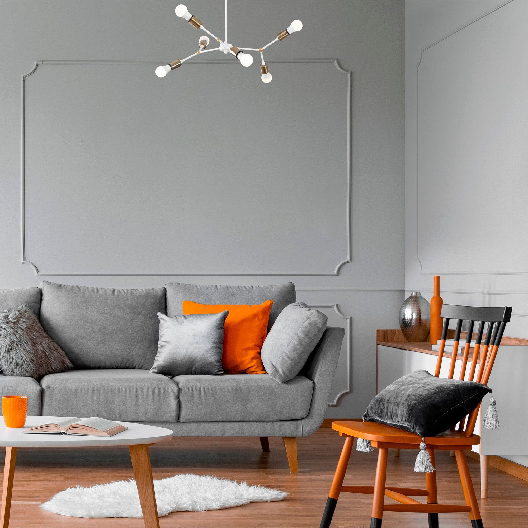 Candeeiro de Teto moderno com corpo de metal, 67 x 67 cm, altura 43 cm | 6 x E27 máx. 40 W, cores branco e vintage | Iluminação elegante para casa e escritório