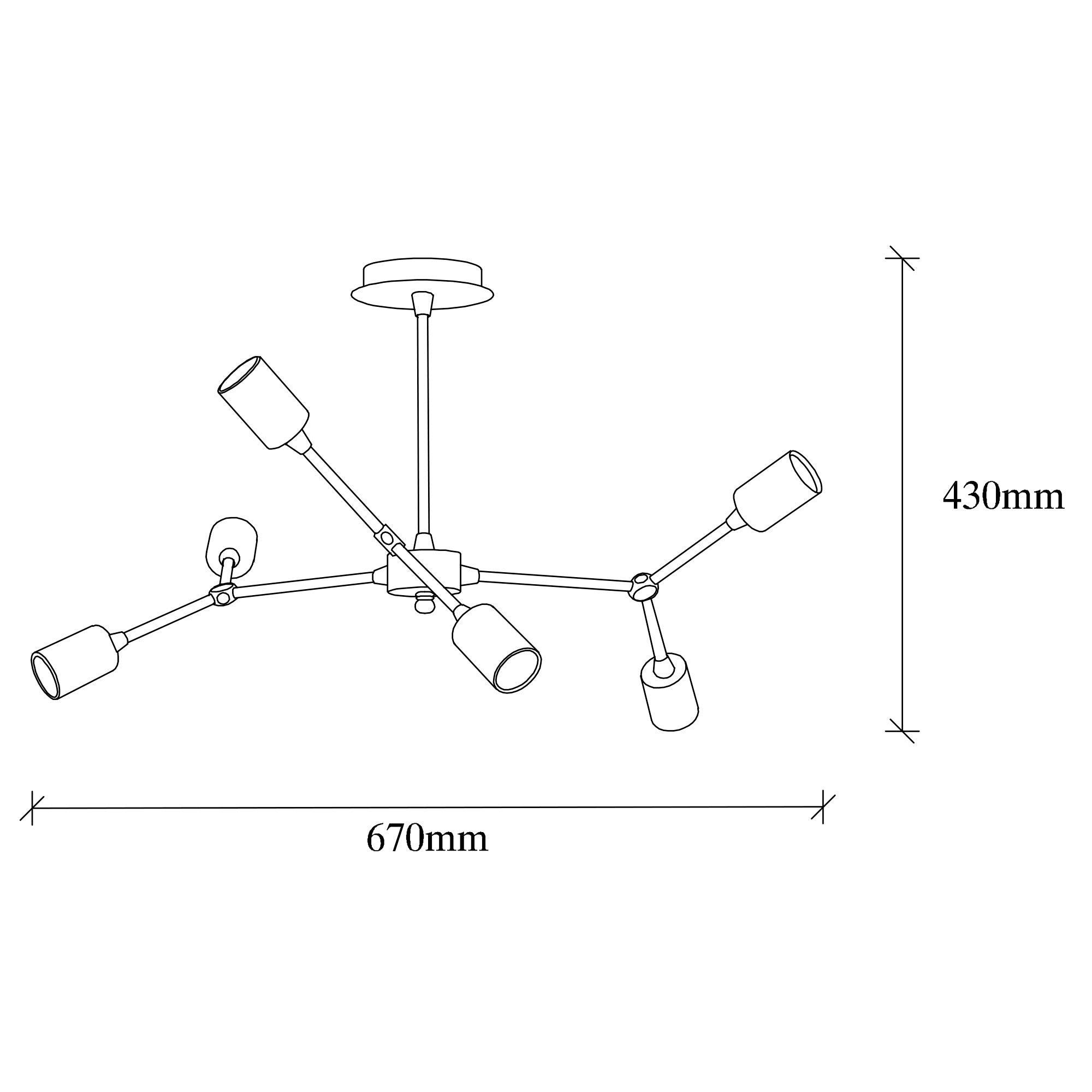 Candeeiro de Teto moderno com corpo de metal, 67 x 67 cm, altura 43 cm | 6 x E27 máx. 40 W, cores branco e vintage | Iluminação elegante para casa e escritório