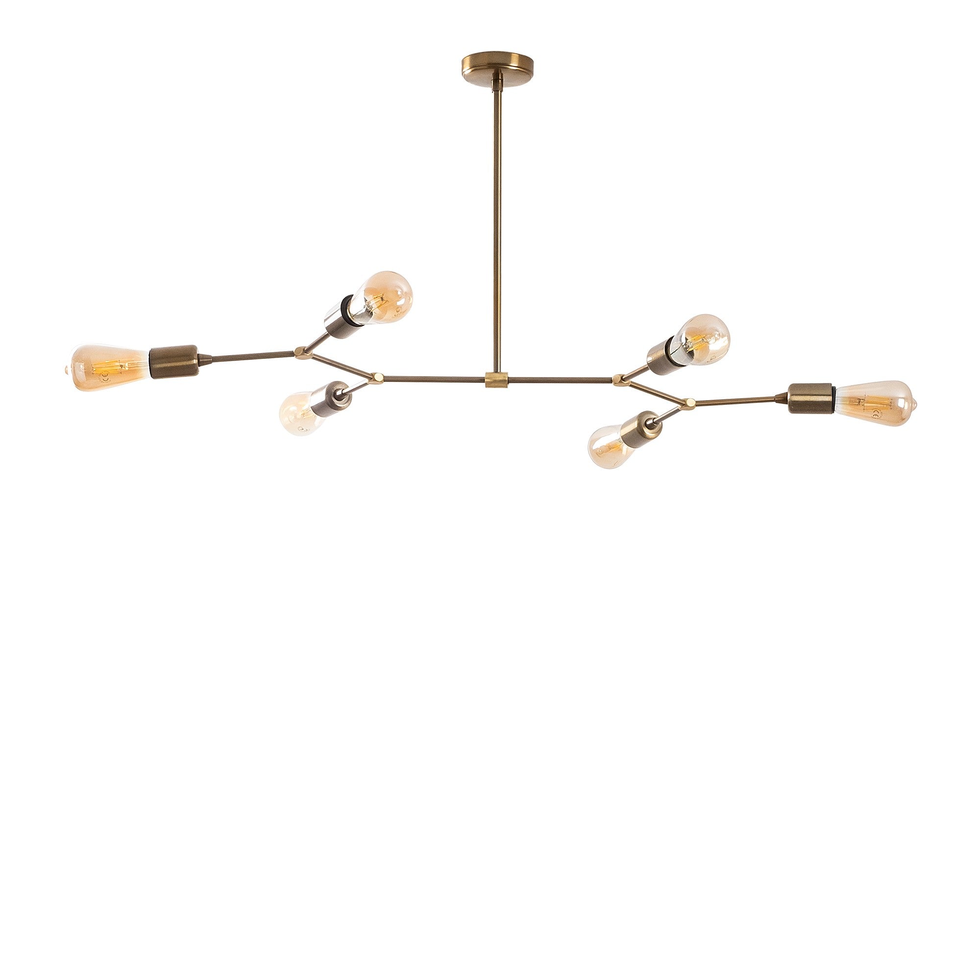 Candeeiro de Teto Vintage Elegante, Corpo de Ferro, 95 x 48 cm, Altura 48 cm | 6 x E27 Máx. 40 W, Acabamento em Cobre | Design Glamour Moderno para Interiores Elegantes