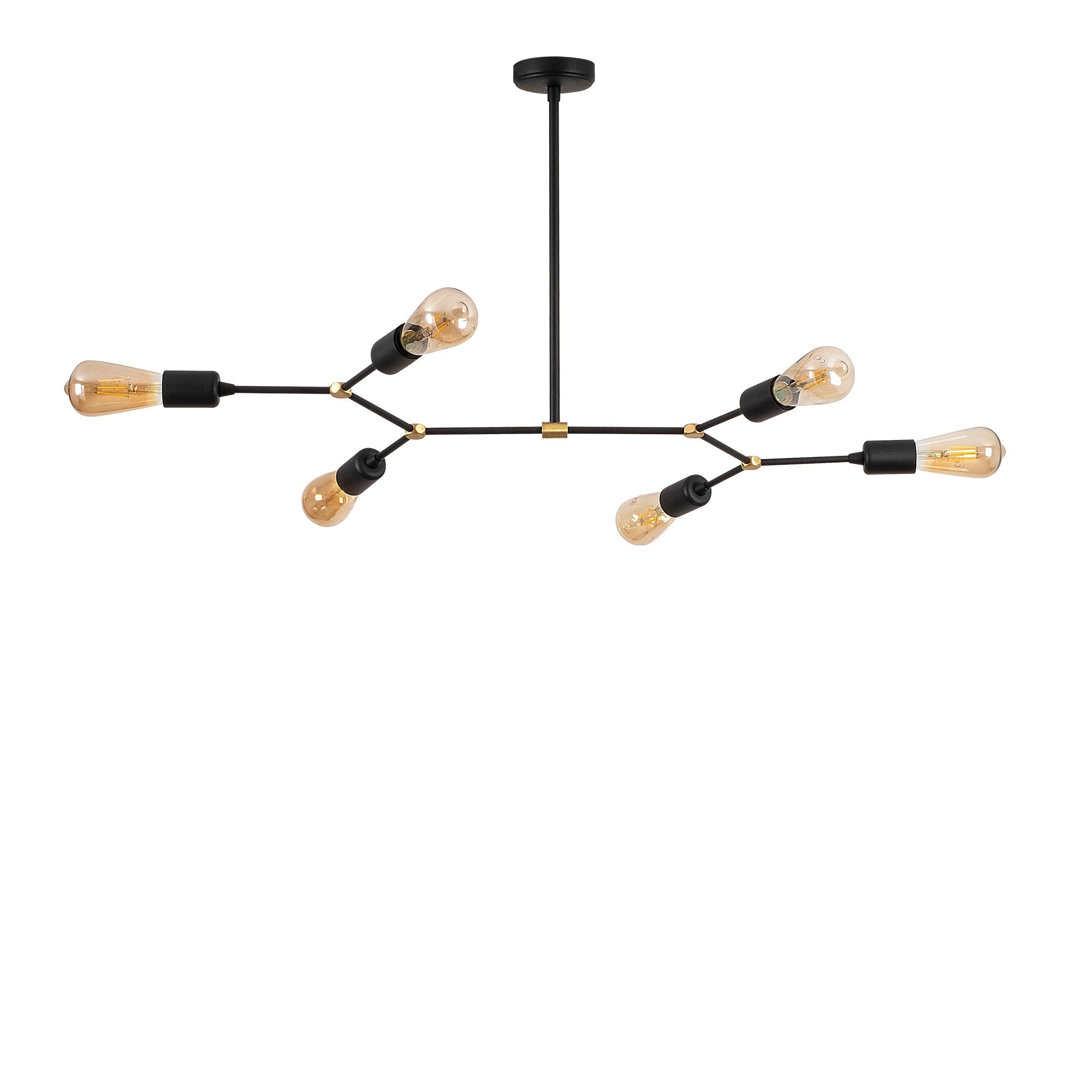 Candeeiro de Teto moderno preto, corpo de metal, 95 x 48 cm, altura 48 cm | 6 x E27 máx. 40 W, IP20 | Iluminação elegante para residências e escritórios