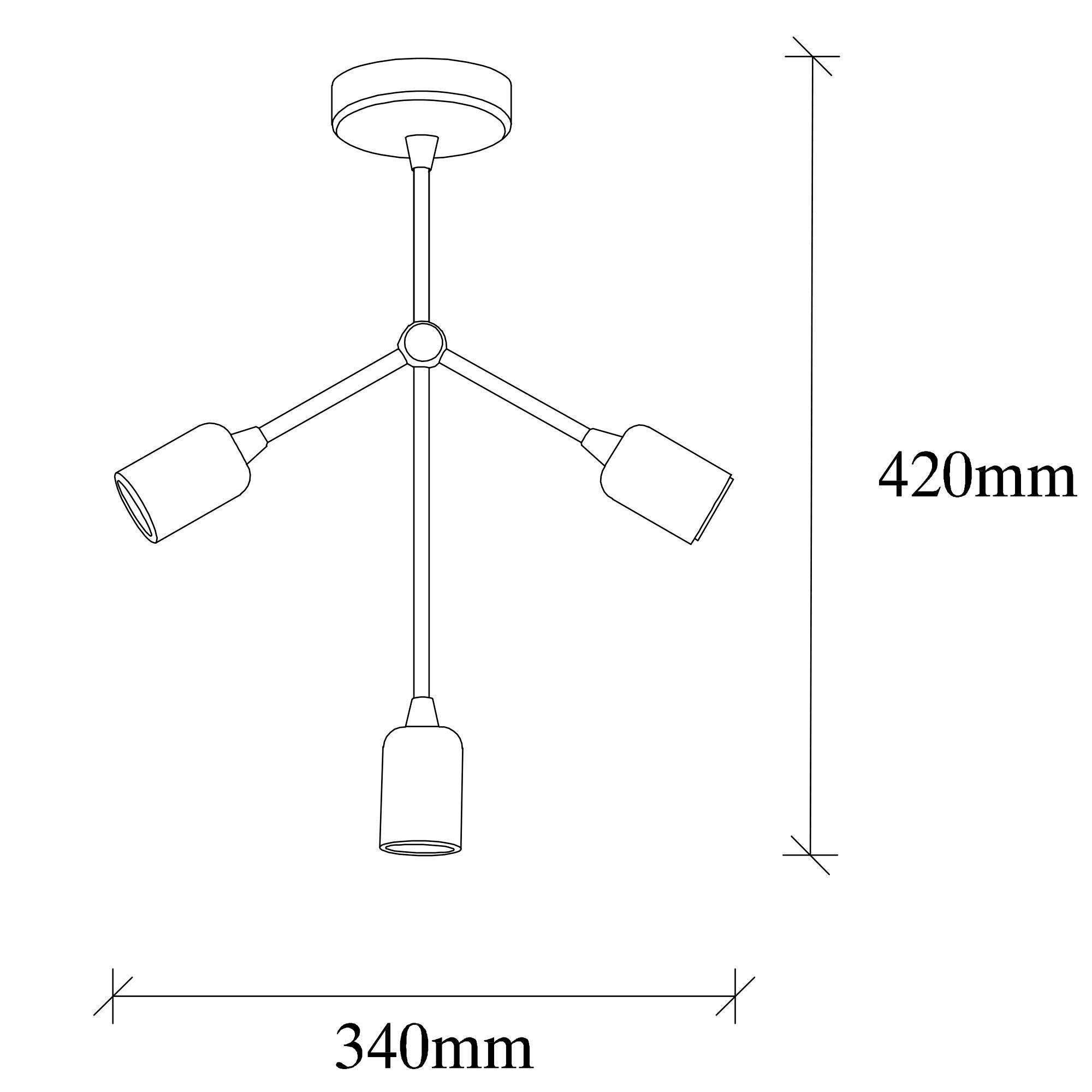 Candeeiro de Teto preto moderno, corpo de metal, 34 x 10 cm, altura 42 cm, 3 x E27 máx. 40 W, design industrial, iluminação elegante para residências e escritórios