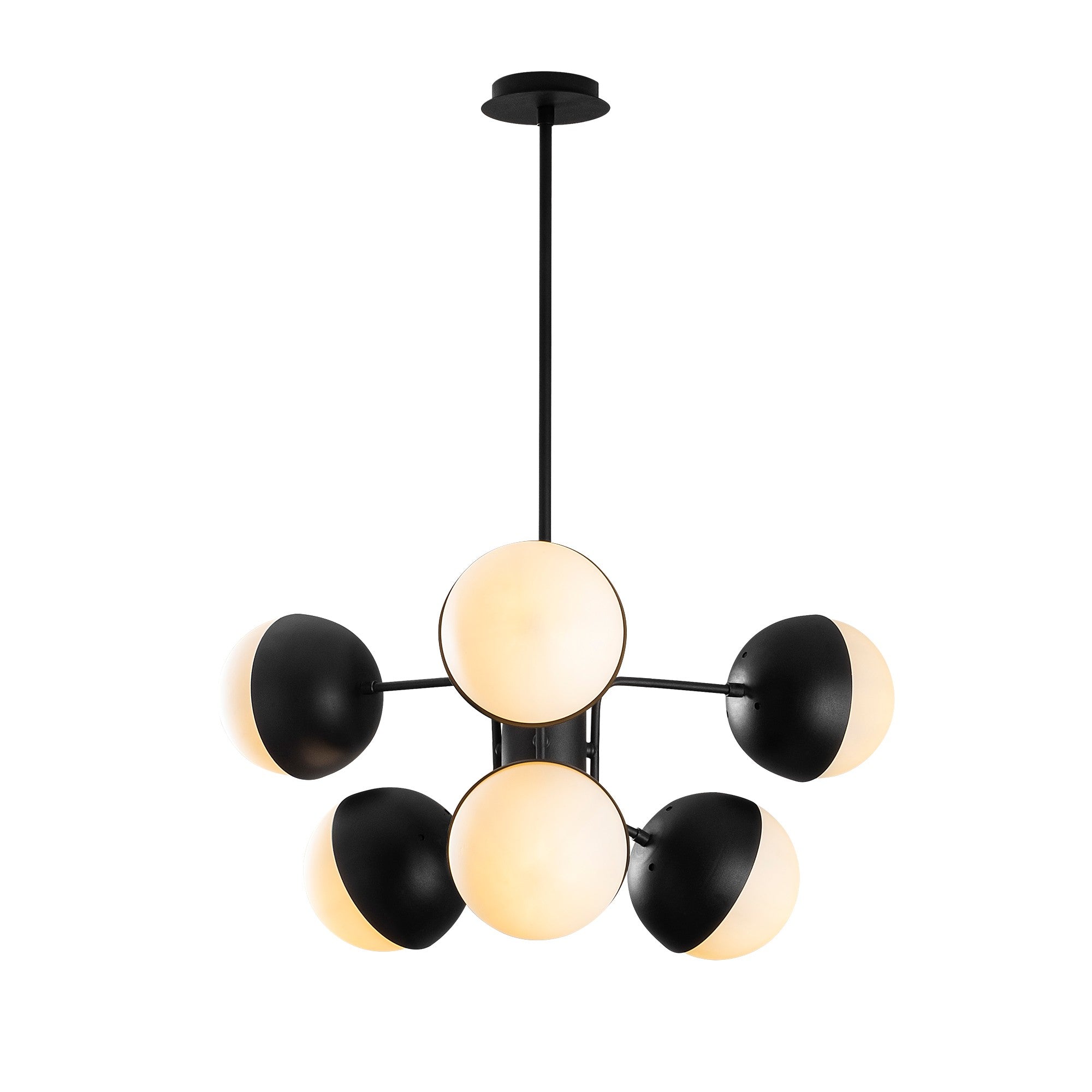 Candeeiro de Teto Industrial Moderno, Preto e Branco, 64 x 64 cm, Altura: 79 cm | Corpo de Metal, Tampa de Vidro, 6 x E27 Máx. 40 W | Iluminação Elegante para Casa e Escritório