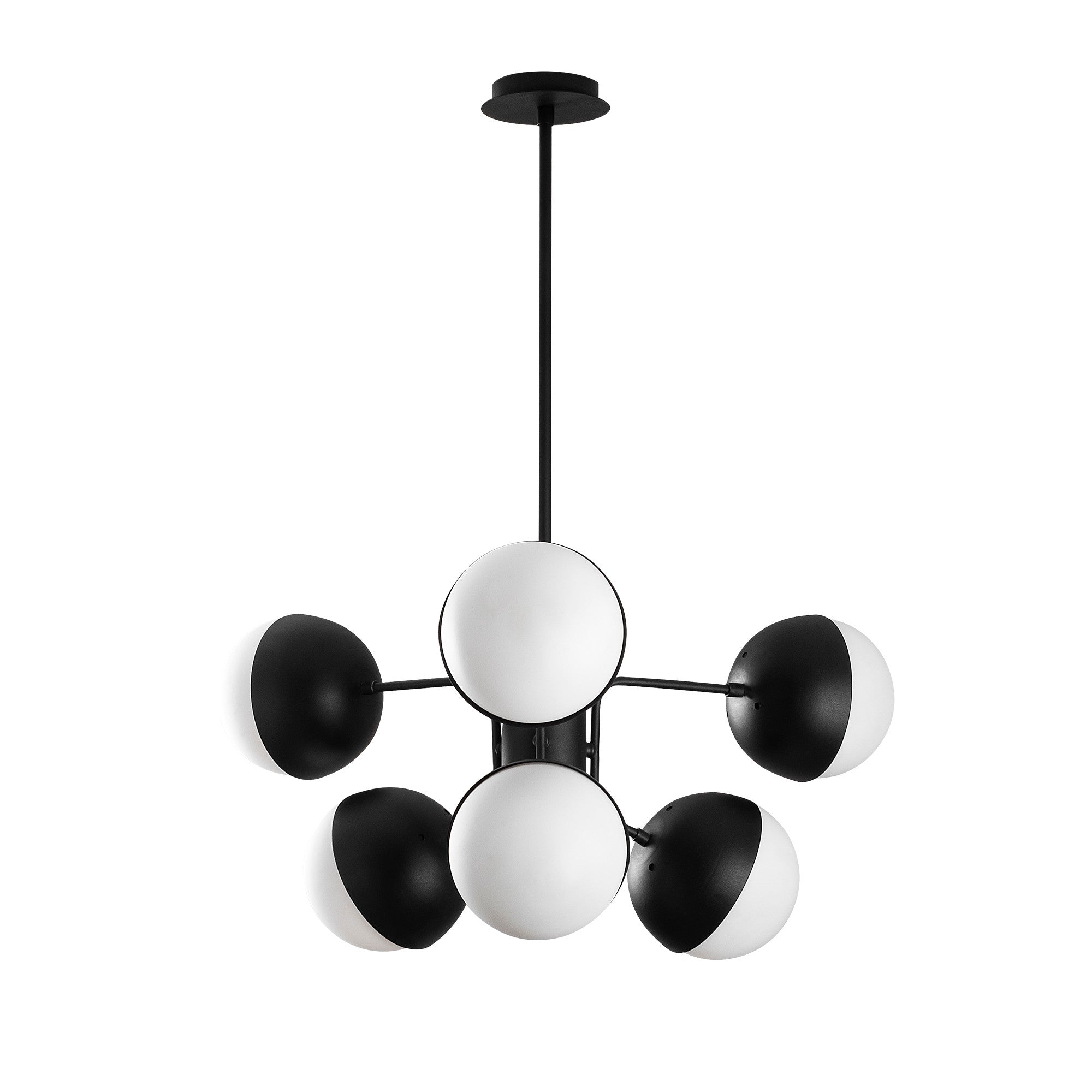 Candeeiro de Teto Industrial Moderno, Preto e Branco, 64 x 64 cm, Altura: 79 cm | Corpo de Metal, Tampa de Vidro, 6 x E27 Máx. 40 W | Iluminação Elegante para Casa e Escritório