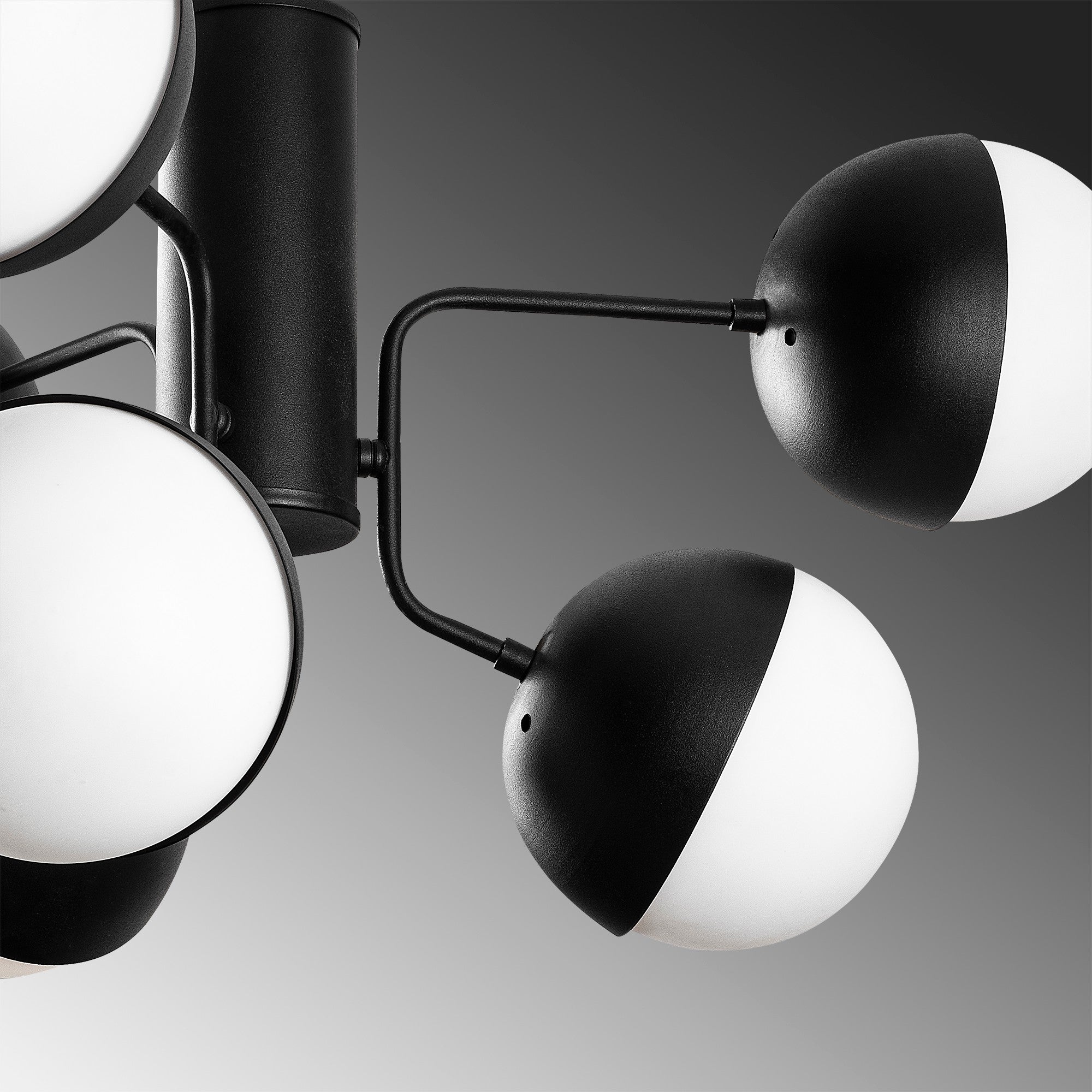 Candeeiro de Teto Industrial Moderno, Preto e Branco, 64 x 64 cm, Altura: 79 cm | Corpo de Metal, Tampa de Vidro, 6 x E27 Máx. 40 W | Iluminação Elegante para Casa e Escritório