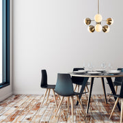 Candeeiro de Teto moderno com corpo de metal e tampa de vidro, 64 x 64 cm, altura 79 cm | 6 soquetes E27, acabamento vintage e branco | Design glamouroso e escandinavo