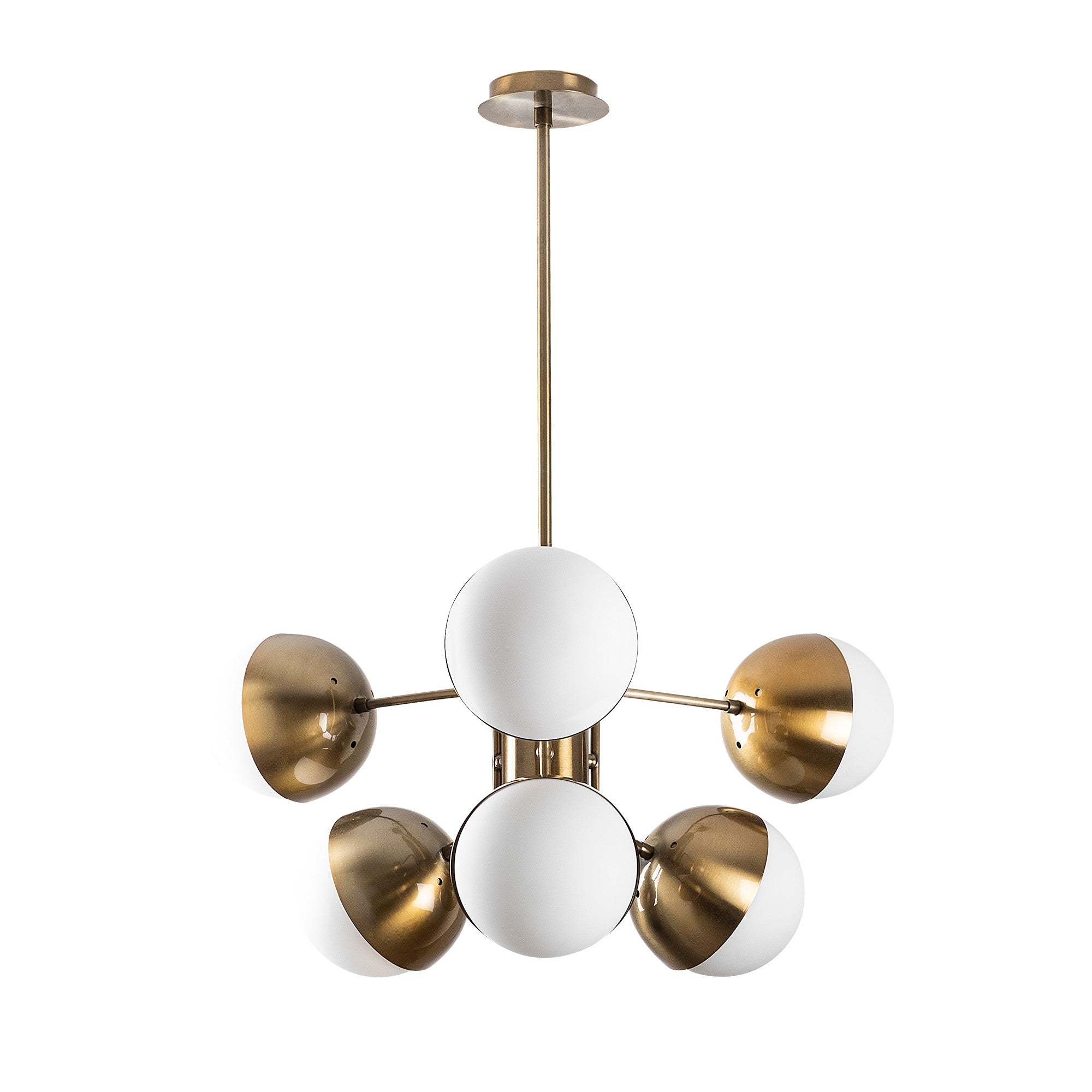 Candeeiro de Teto moderno com corpo de metal e tampa de vidro, 64 x 64 cm, altura 79 cm | 6 soquetes E27, acabamento vintage e branco | Design glamouroso e escandinavo