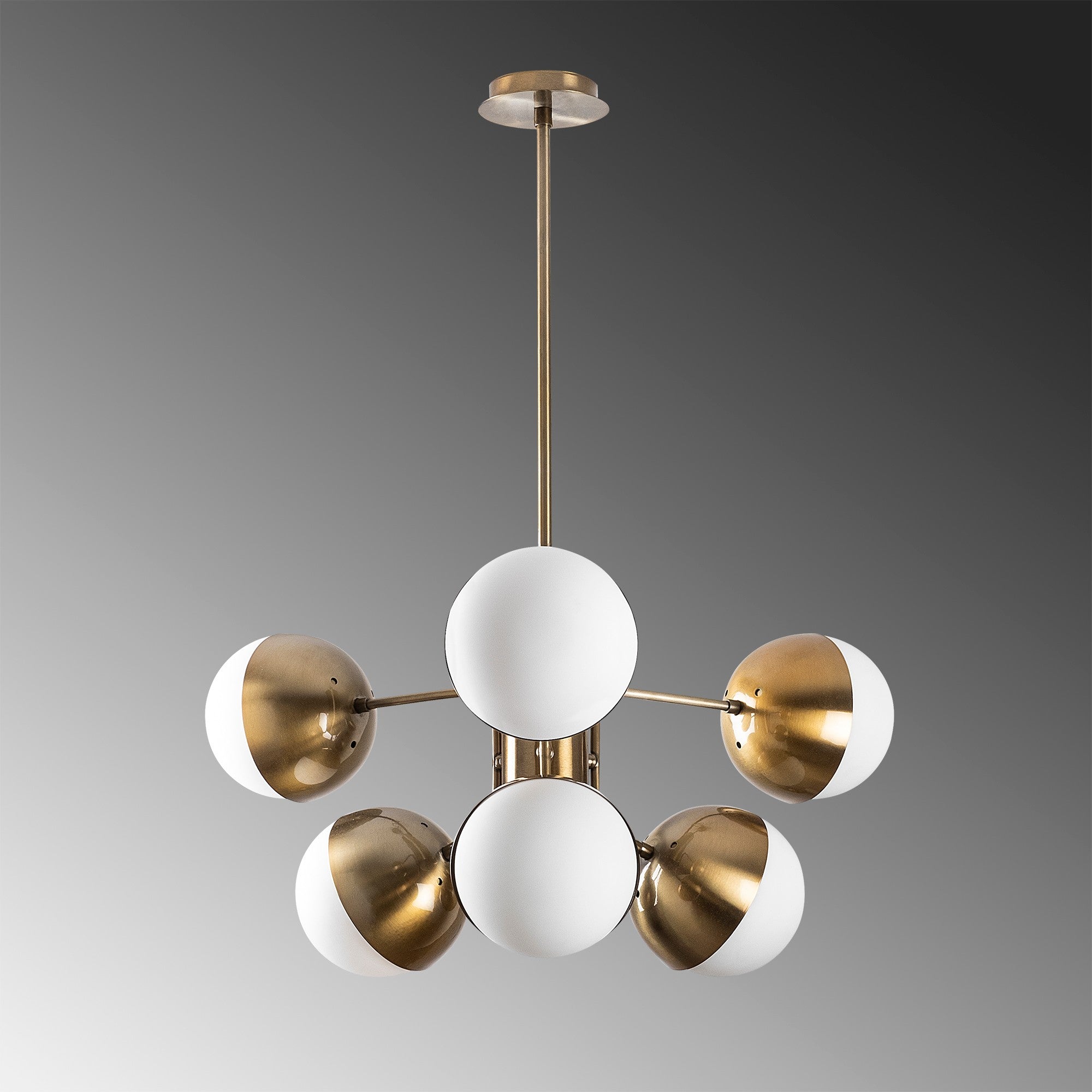 Candeeiro de Teto moderno com corpo de metal e tampa de vidro, 64 x 64 cm, altura 79 cm | 6 soquetes E27, acabamento vintage e branco | Design glamouroso e escandinavo