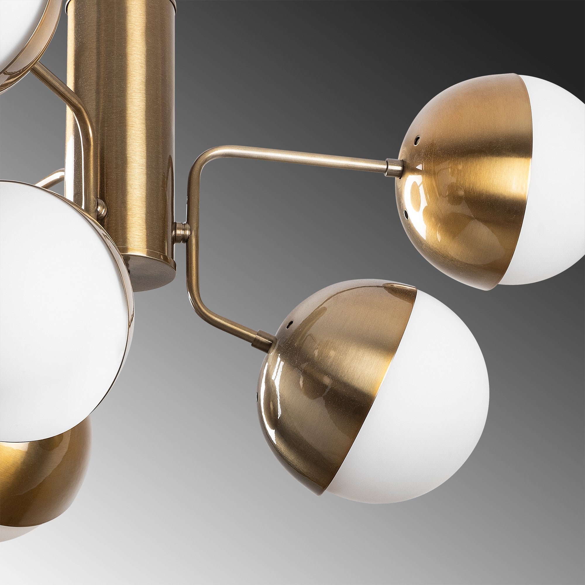 Candeeiro de Teto moderno com corpo de metal e tampa de vidro, 64 x 64 cm, altura 79 cm | 6 soquetes E27, acabamento vintage e branco | Design glamouroso e escandinavo