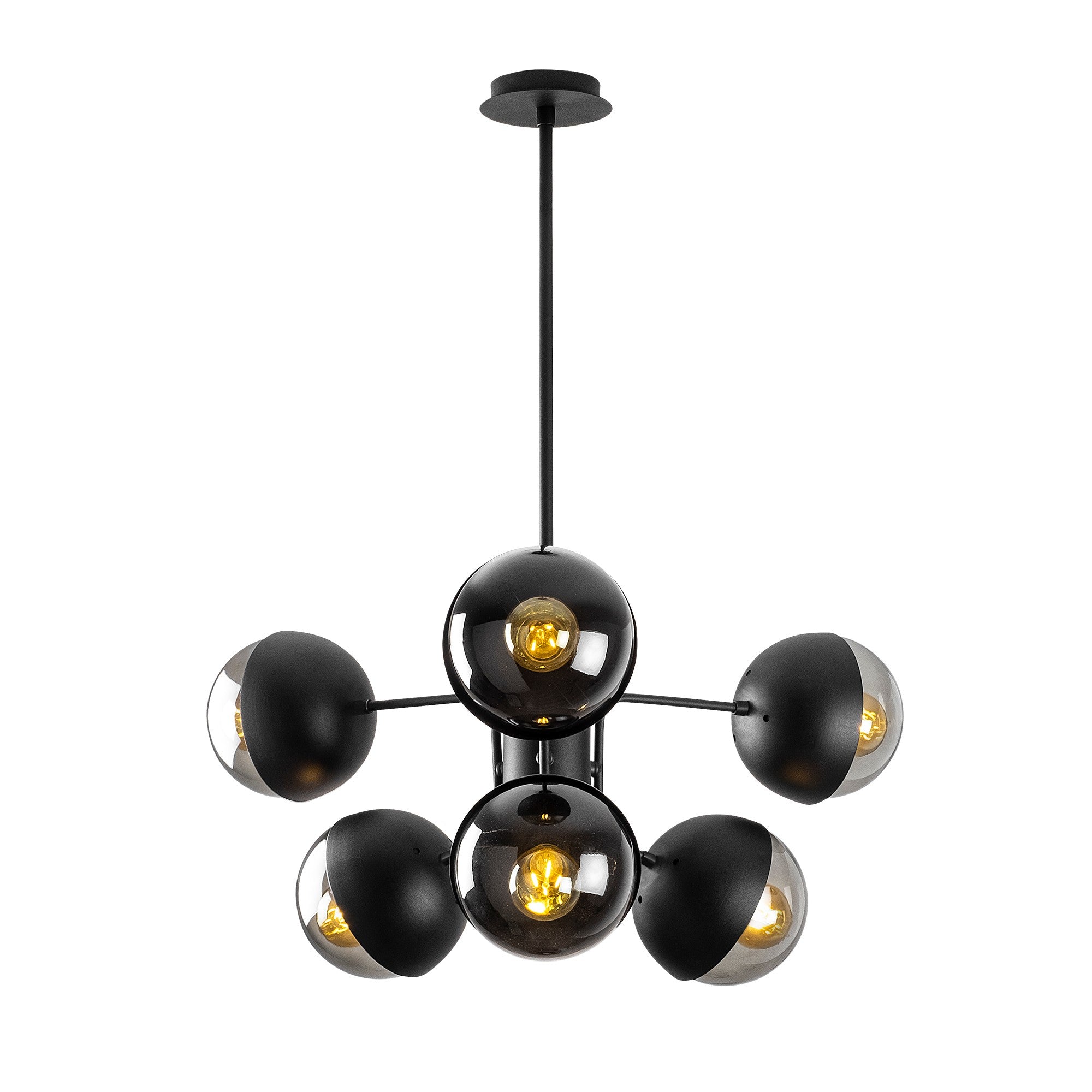 Candeeiro de Teto Industrial Moderno, Corpo em Metal Preto, 64 x 64 cm, Altura 79 cm | 6 Soquetes E27, Design Escandinavo Elegante para Casa e Escritório