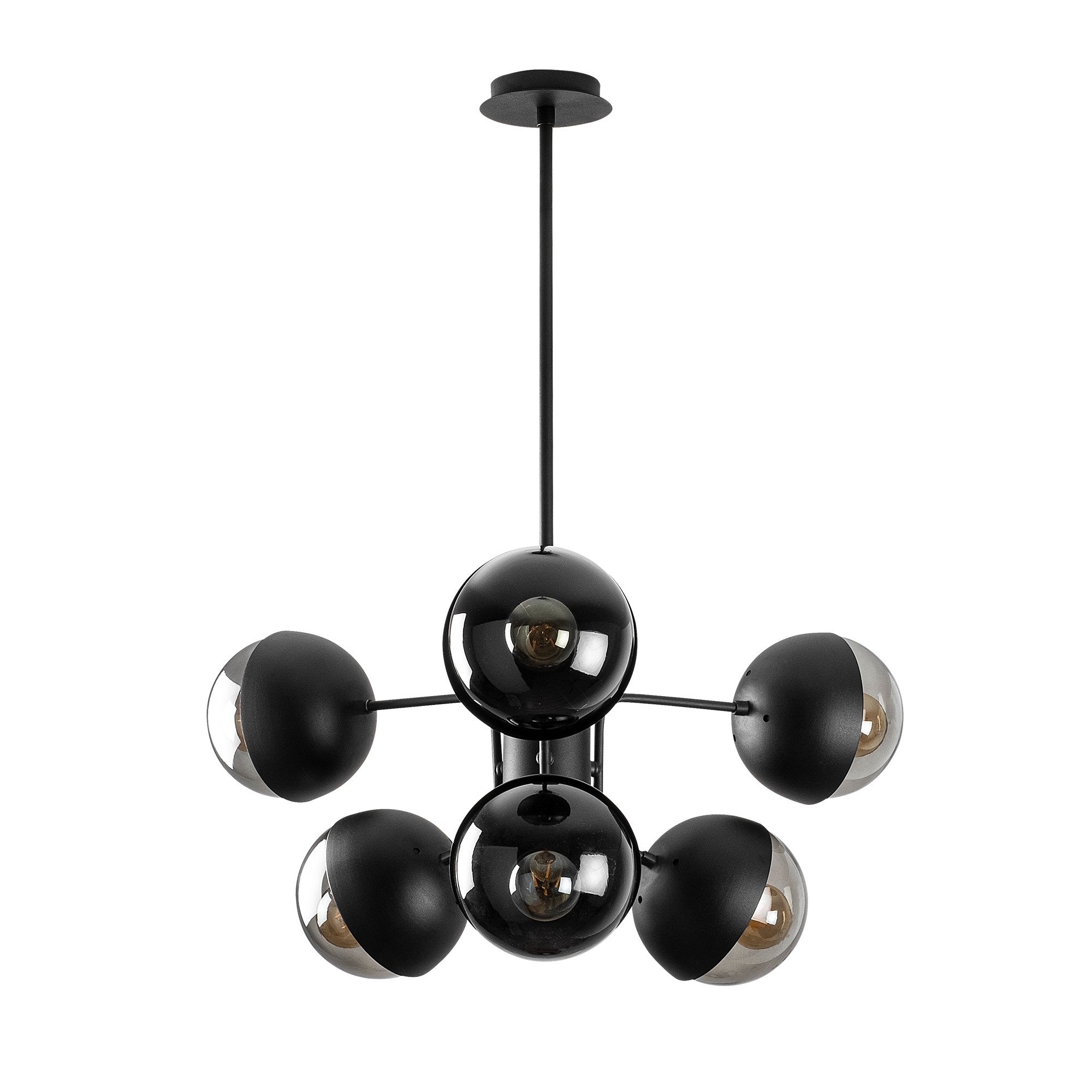 Candeeiro de Teto Industrial Moderno, Corpo em Metal Preto, 64 x 64 cm, Altura 79 cm | 6 Soquetes E27, Design Escandinavo Elegante para Casa e Escritório