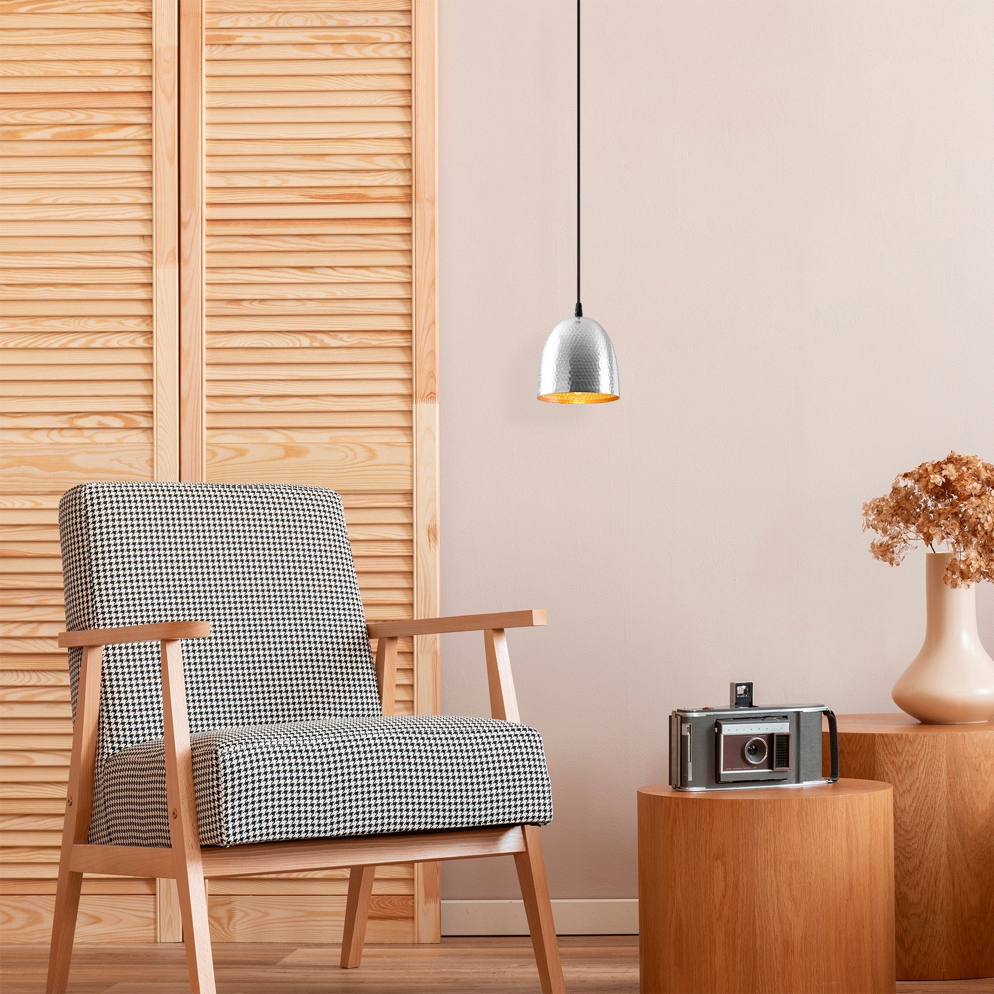 Candeeiro de Teto Escandinavo Elegante, Corpo em Metal, 16 x 16 cm, Altura 113 cm, Acabamento Prateado, Soquete E27, IP20 | Perfeito para Decoração Moderna